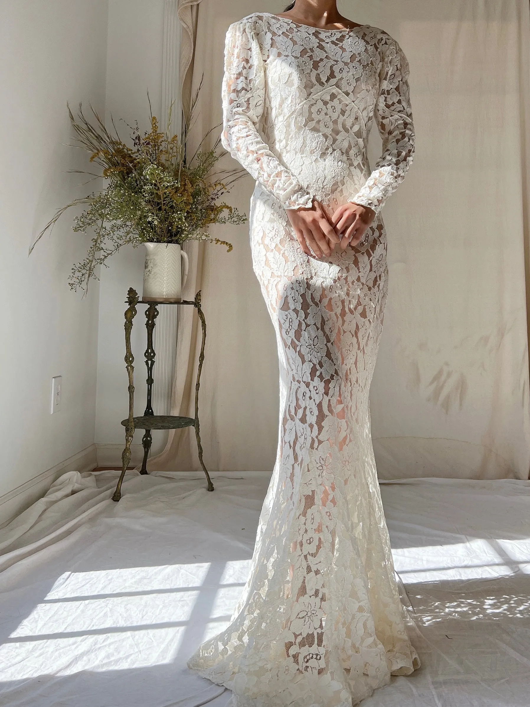 1930s Lace Long Sleeve Gown - XS
