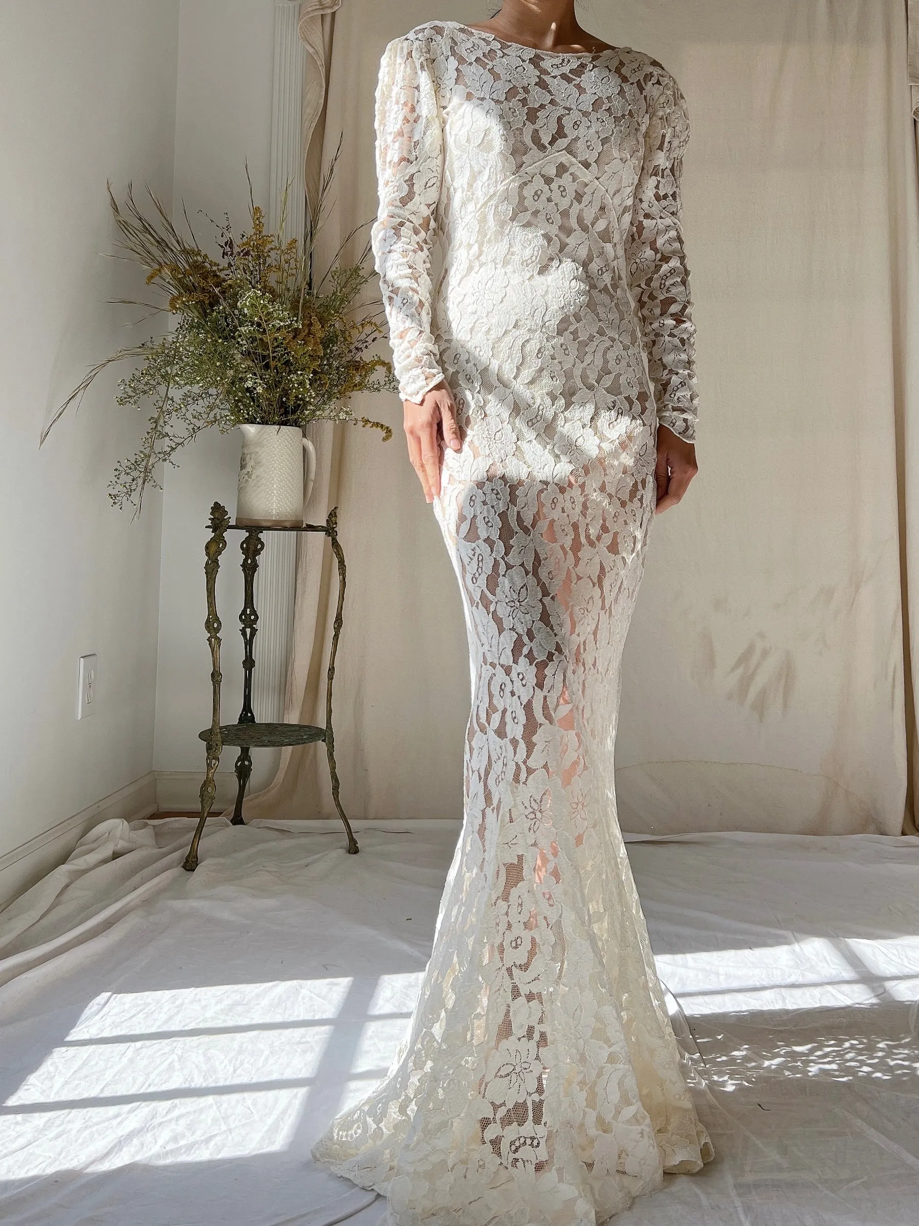 1930s Lace Long Sleeve Gown - XS