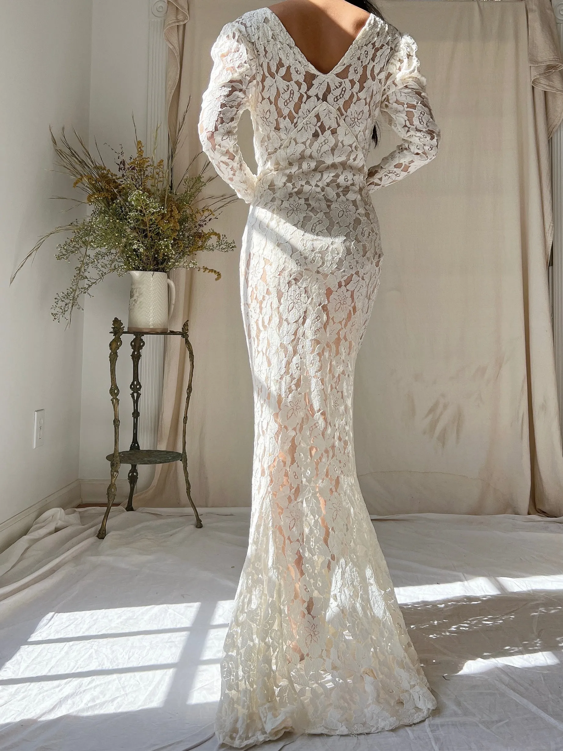 1930s Lace Long Sleeve Gown - XS