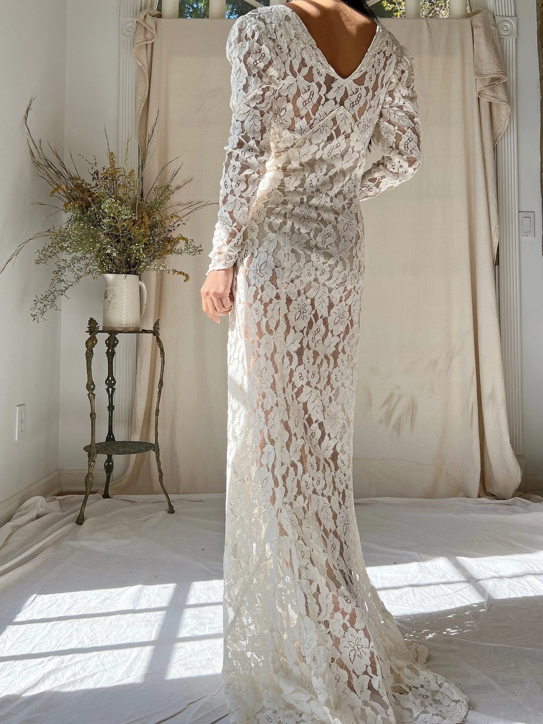 1930s Lace Long Sleeve Gown - XS