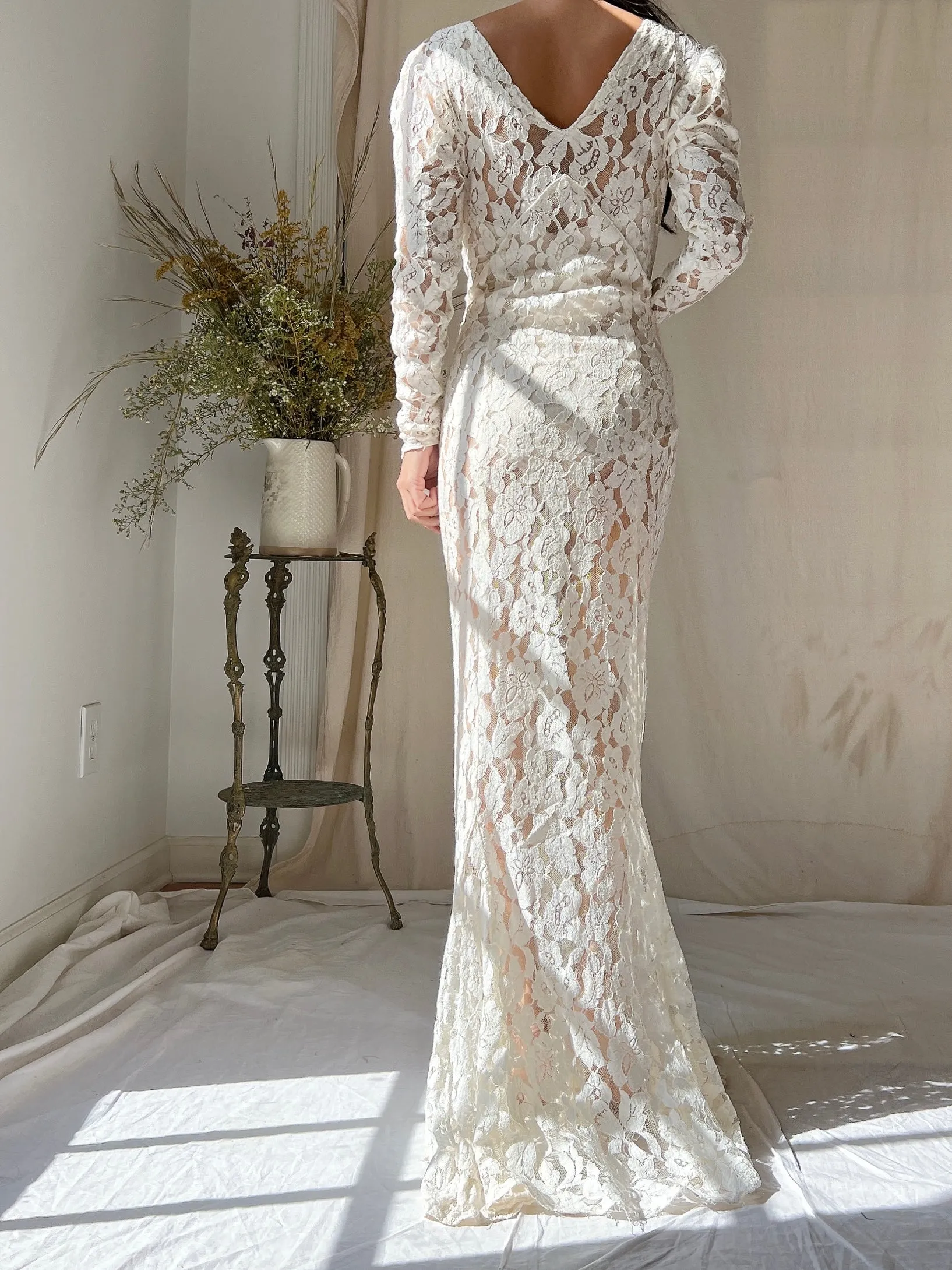 1930s Lace Long Sleeve Gown - XS