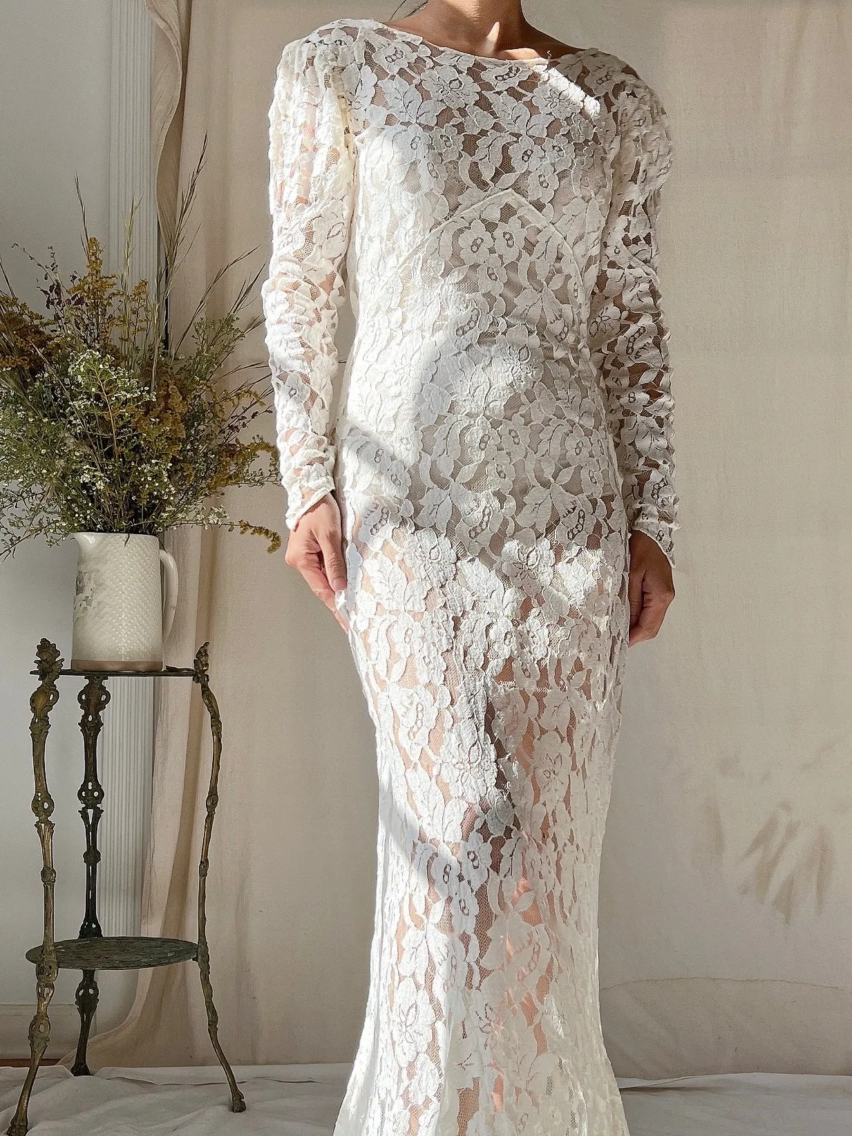 1930s Lace Long Sleeve Gown - XS