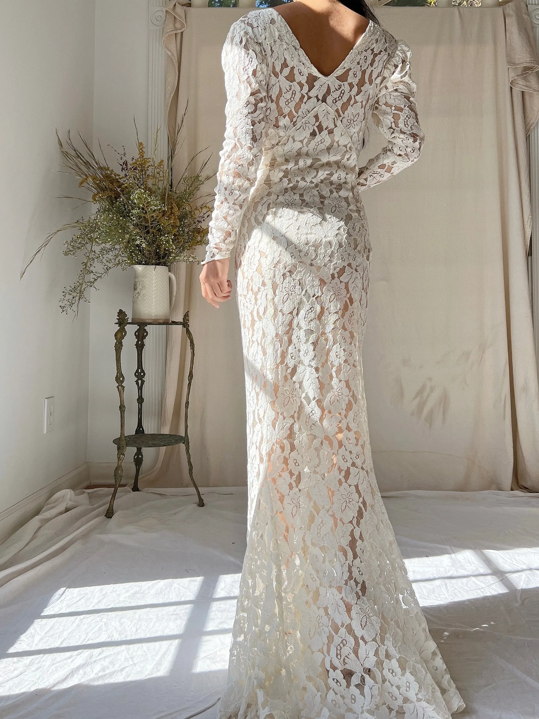 1930s Lace Long Sleeve Gown - XS
