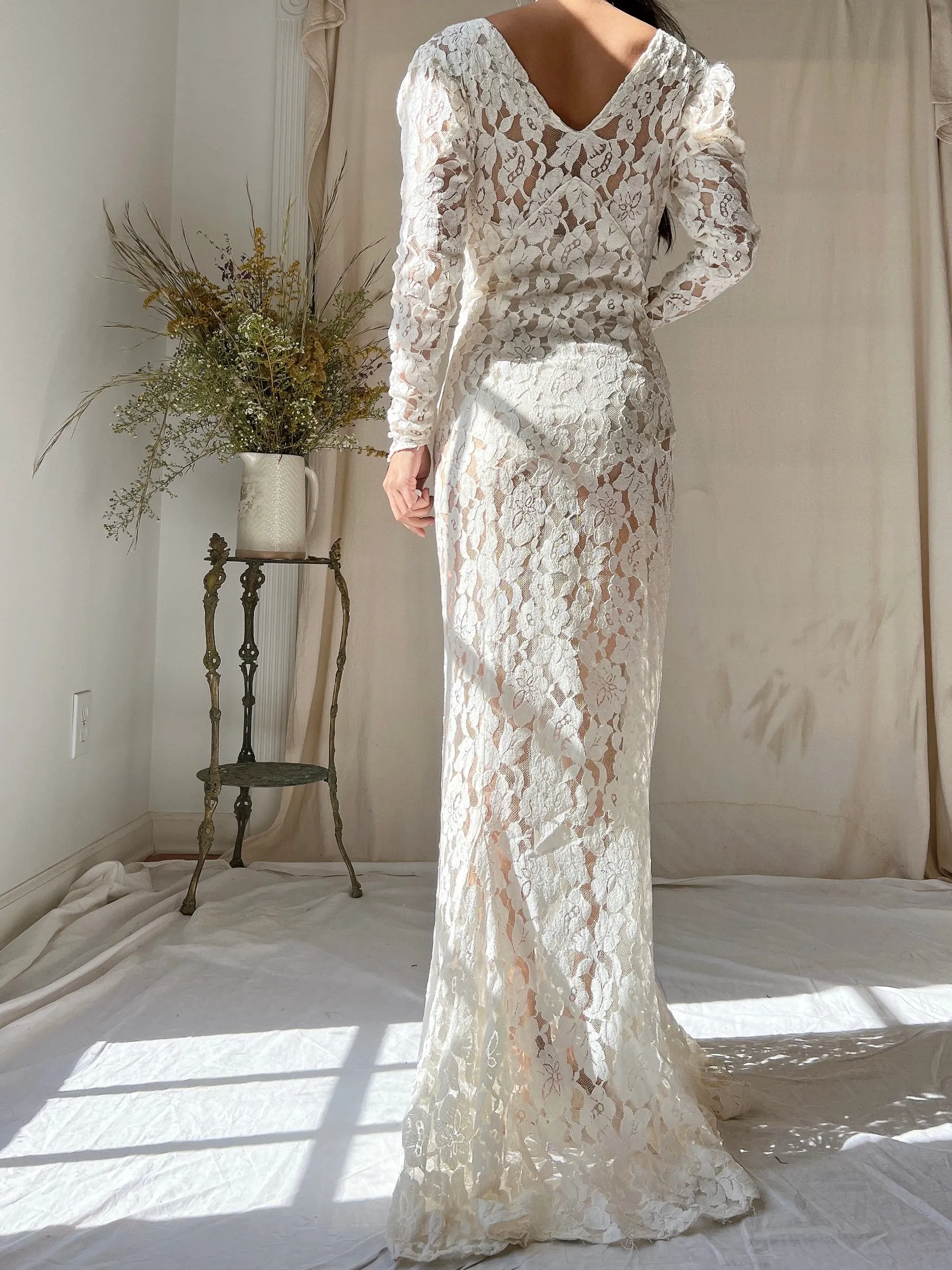 1930s Lace Long Sleeve Gown - XS
