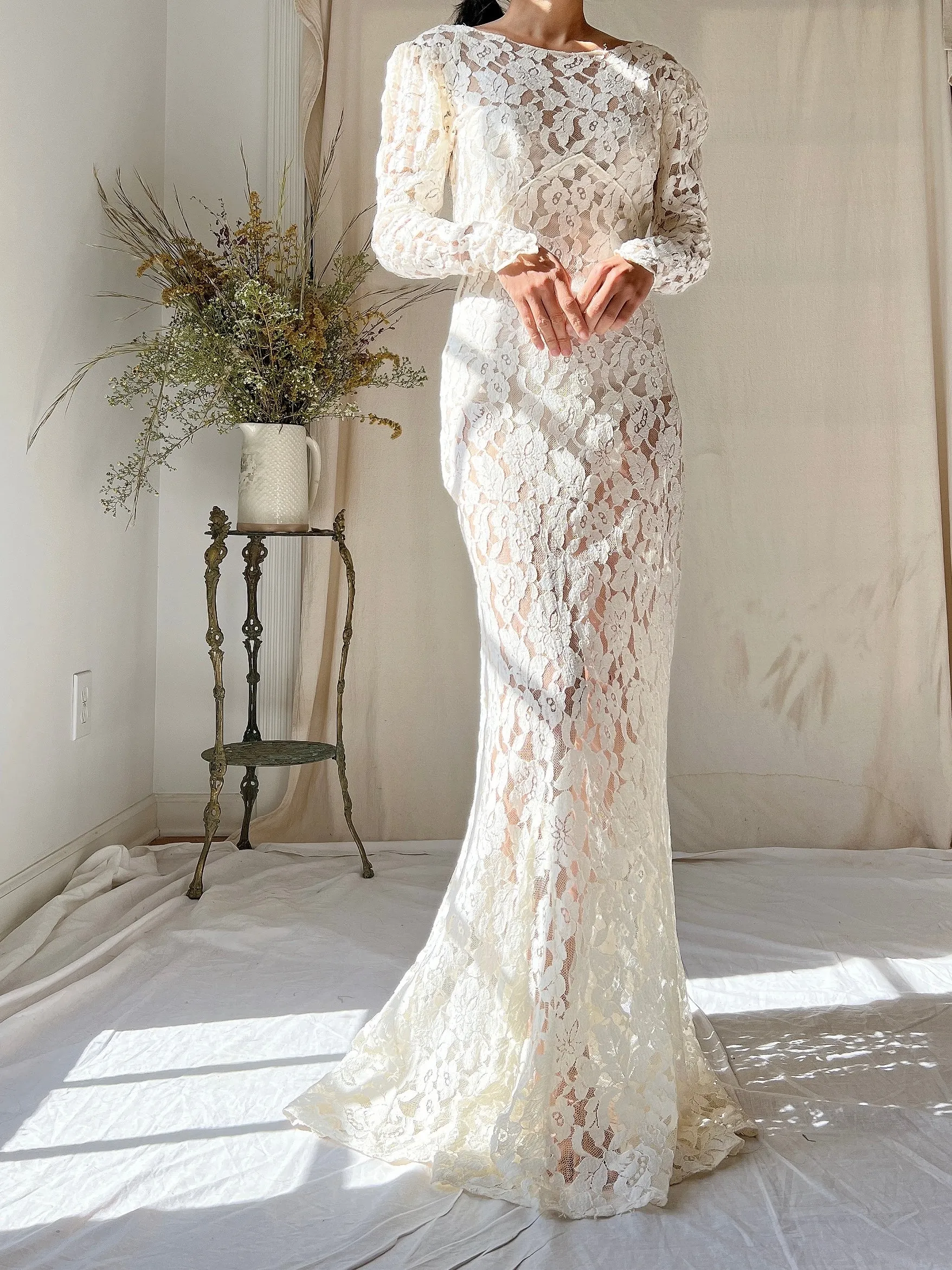 1930s Lace Long Sleeve Gown - XS
