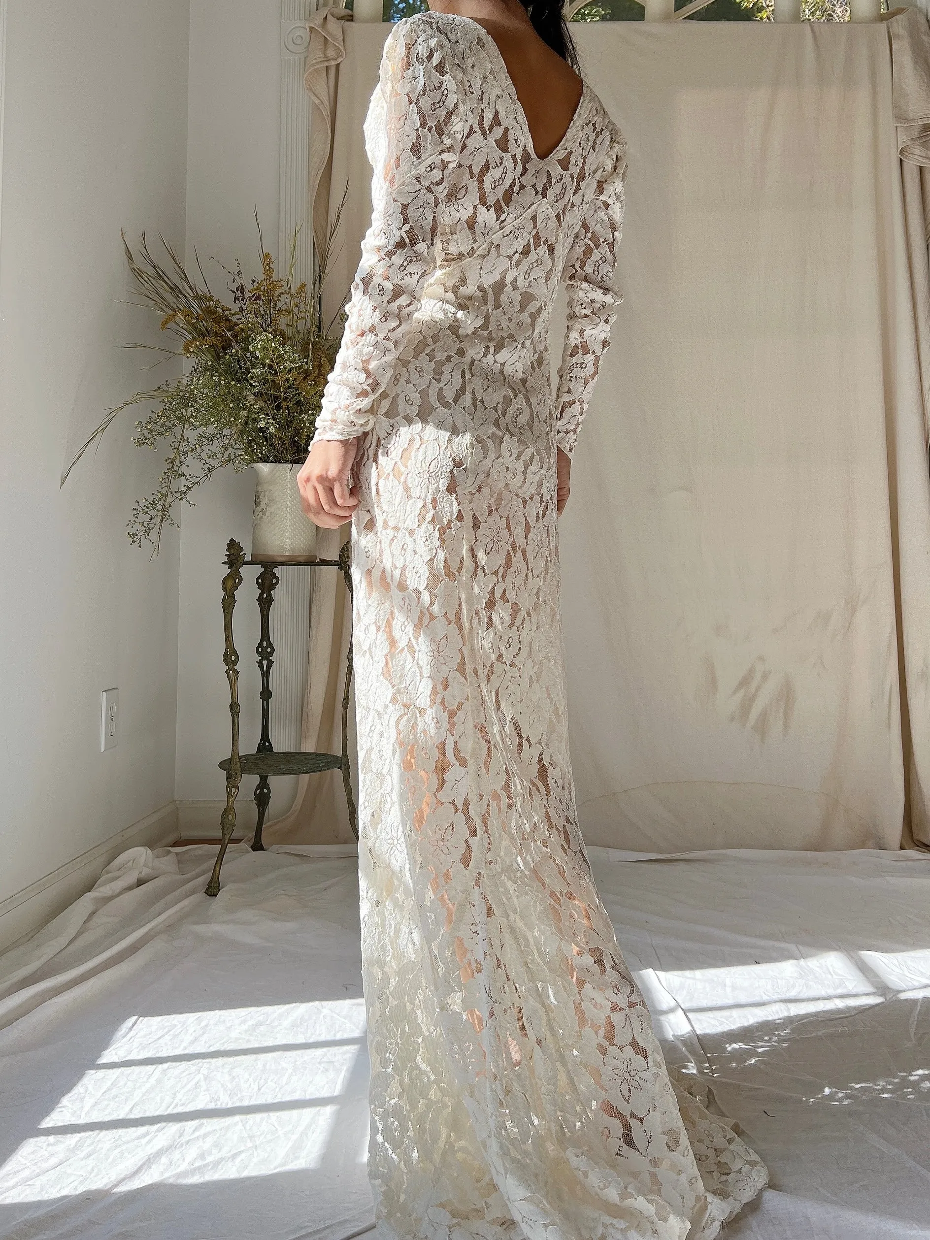 1930s Lace Long Sleeve Gown - XS