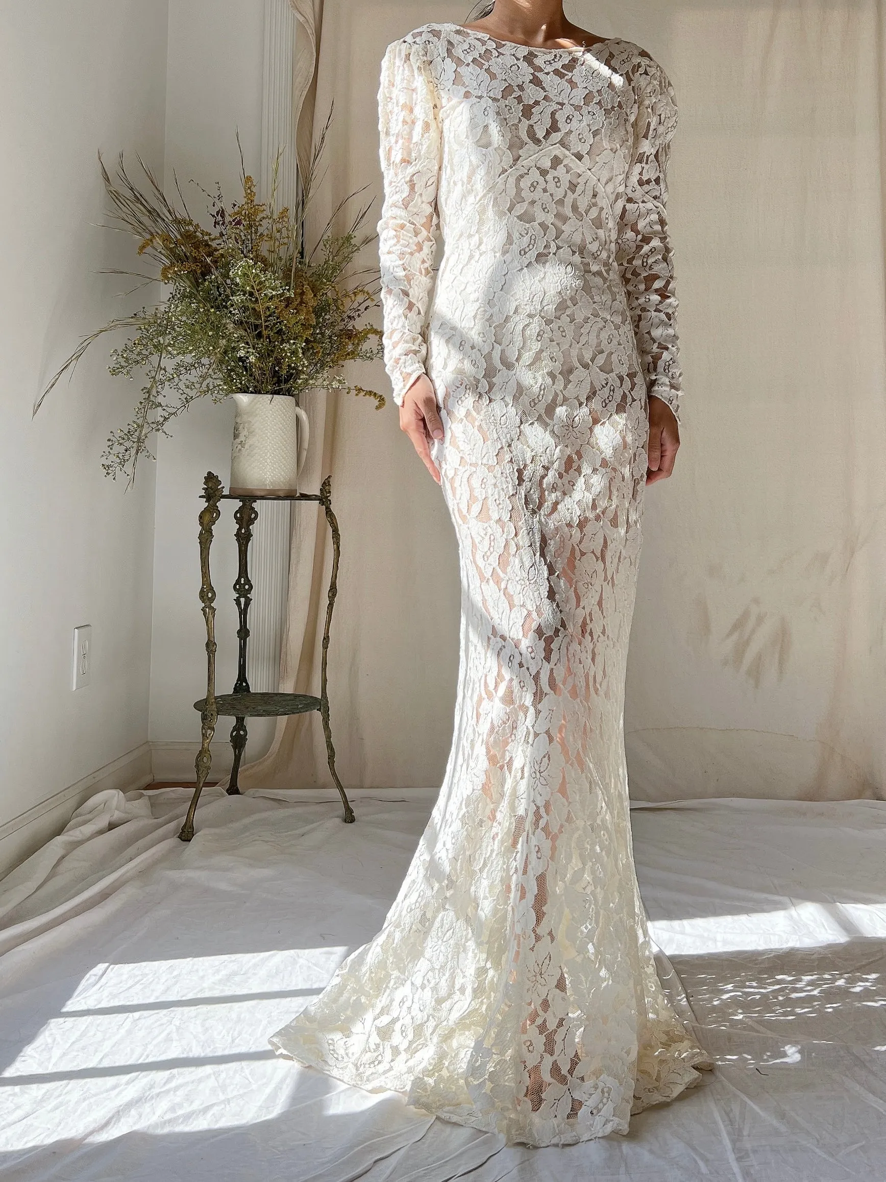 1930s Lace Long Sleeve Gown - XS