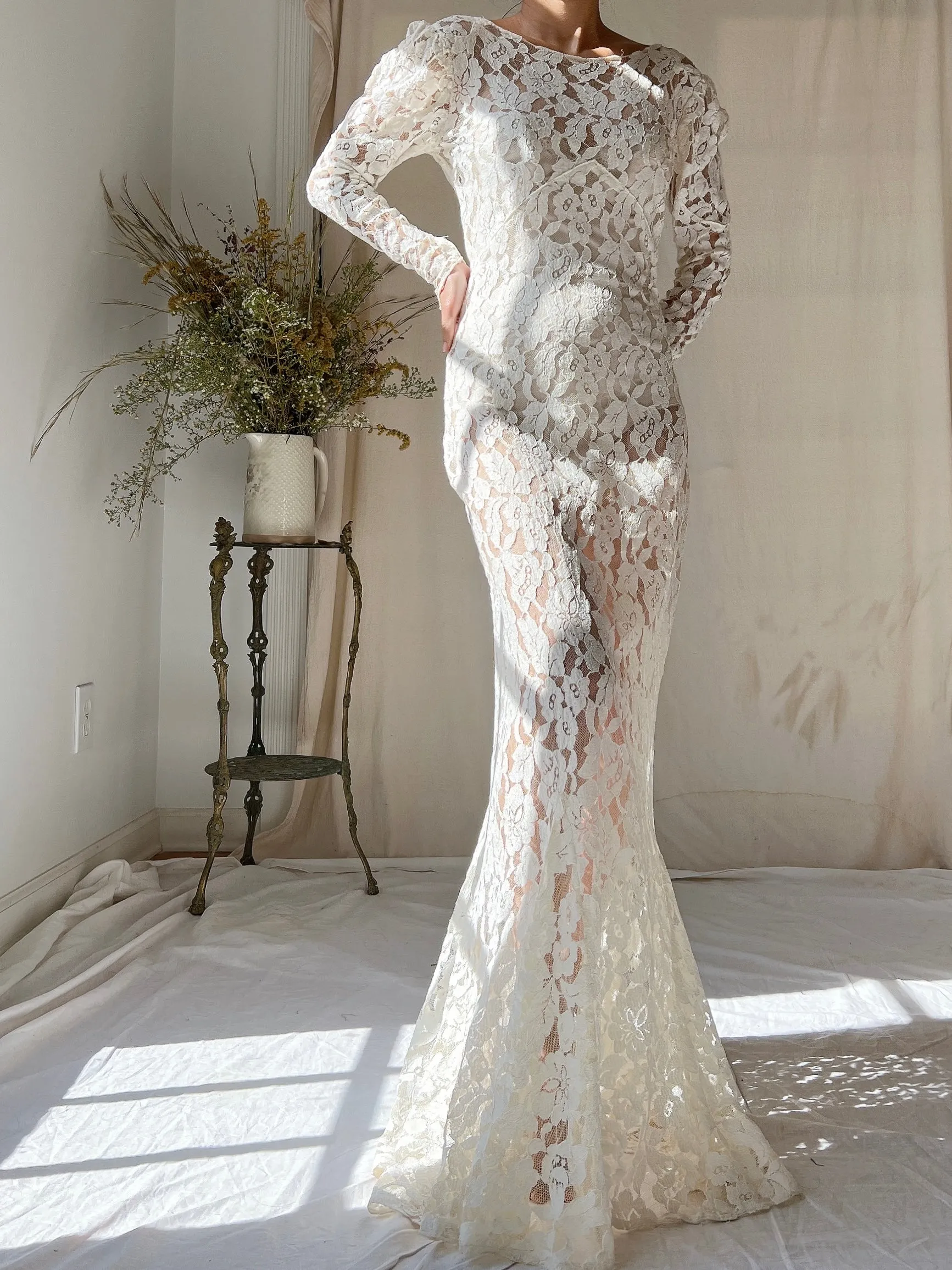 1930s Lace Long Sleeve Gown - XS