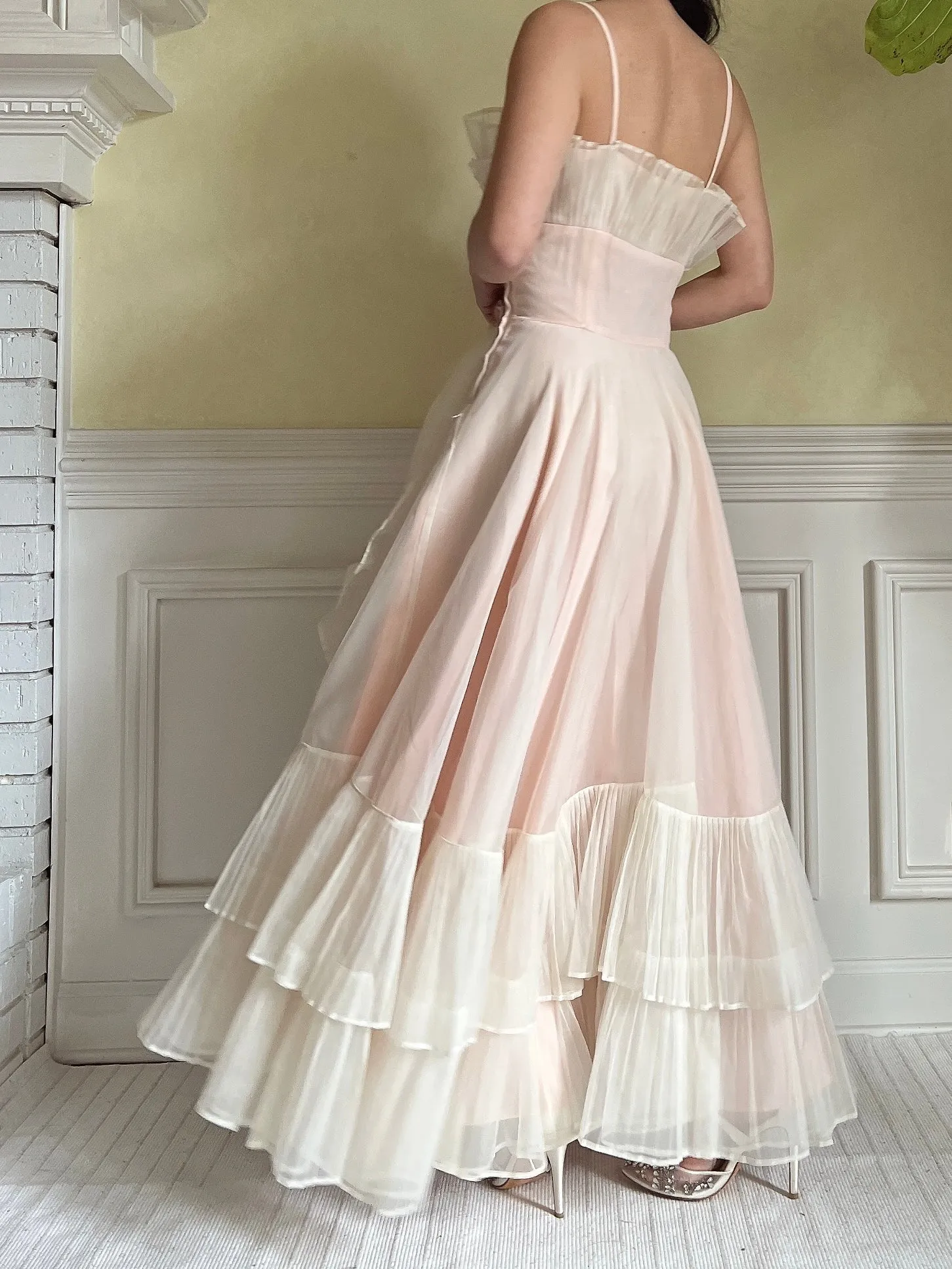 1950s Net Chiffon Ruffle Dress - XS/S