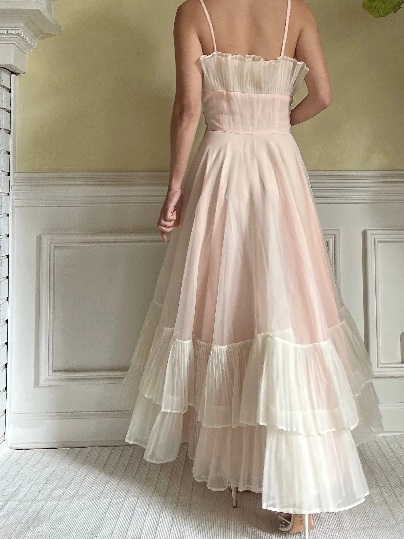 1950s Net Chiffon Ruffle Dress - XS/S
