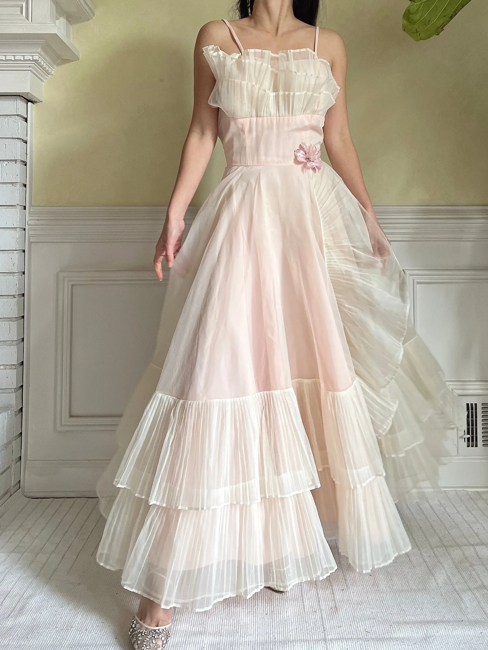 1950s Net Chiffon Ruffle Dress - XS/S