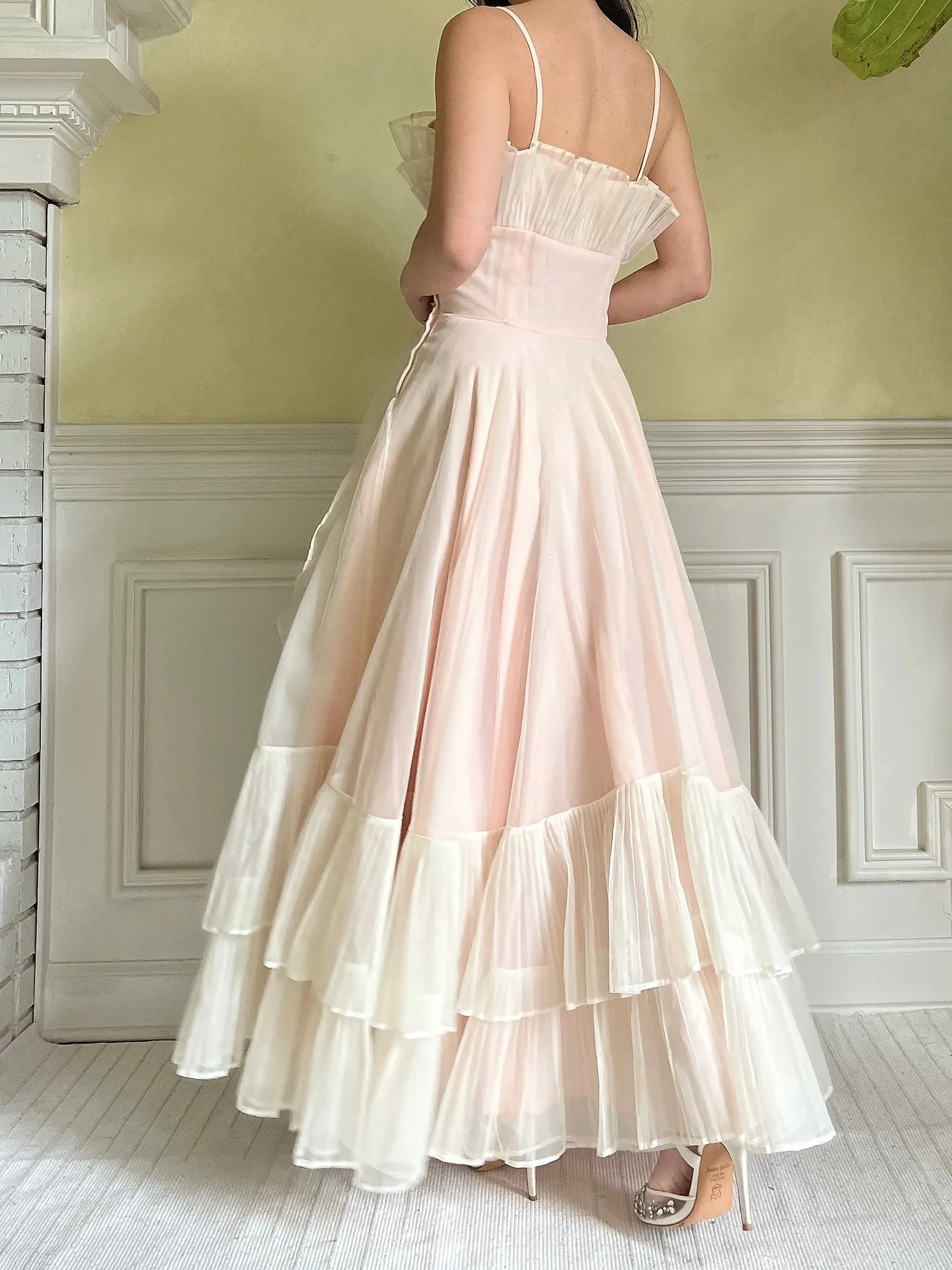 1950s Net Chiffon Ruffle Dress - XS/S