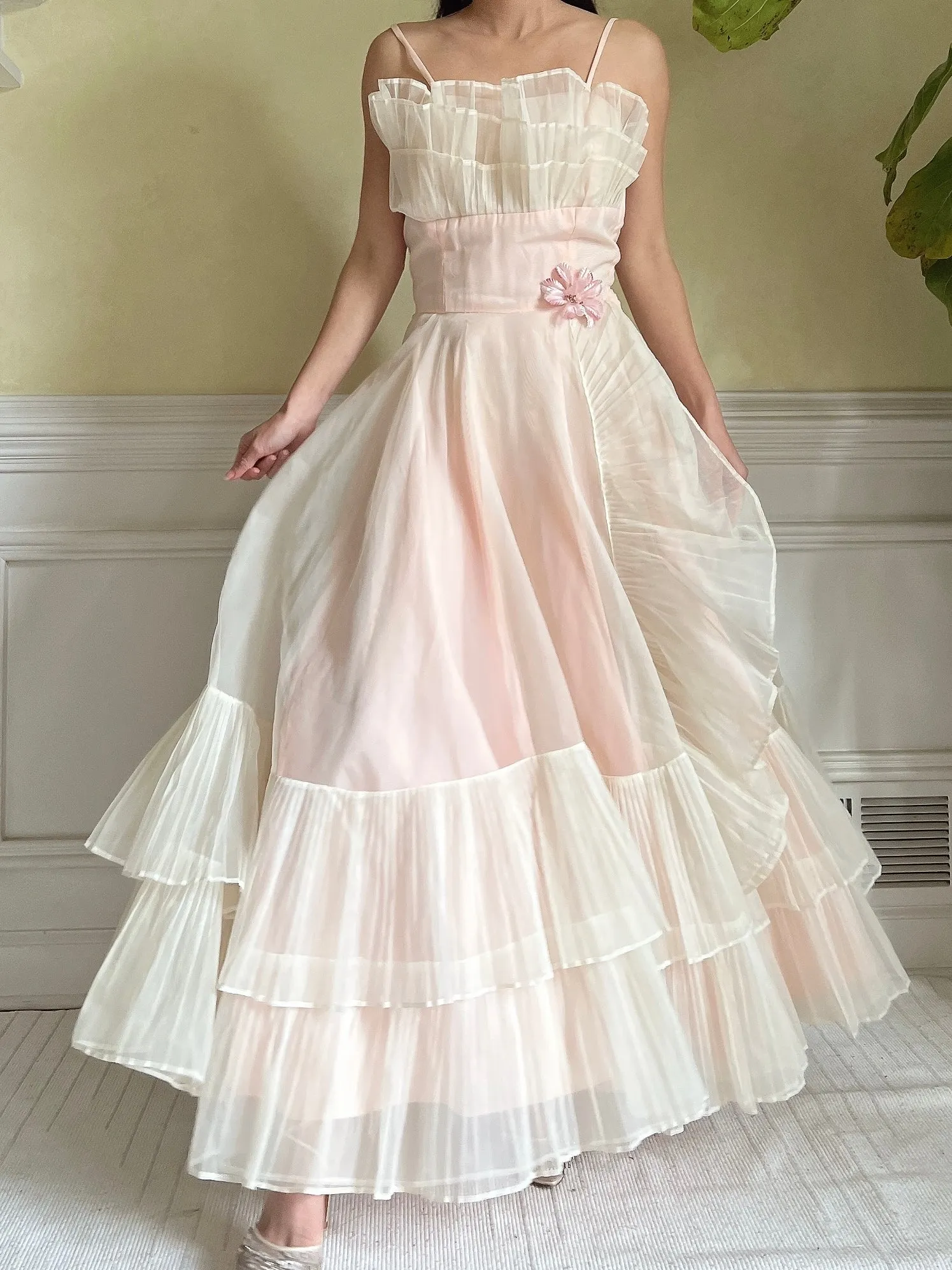 1950s Net Chiffon Ruffle Dress - XS/S