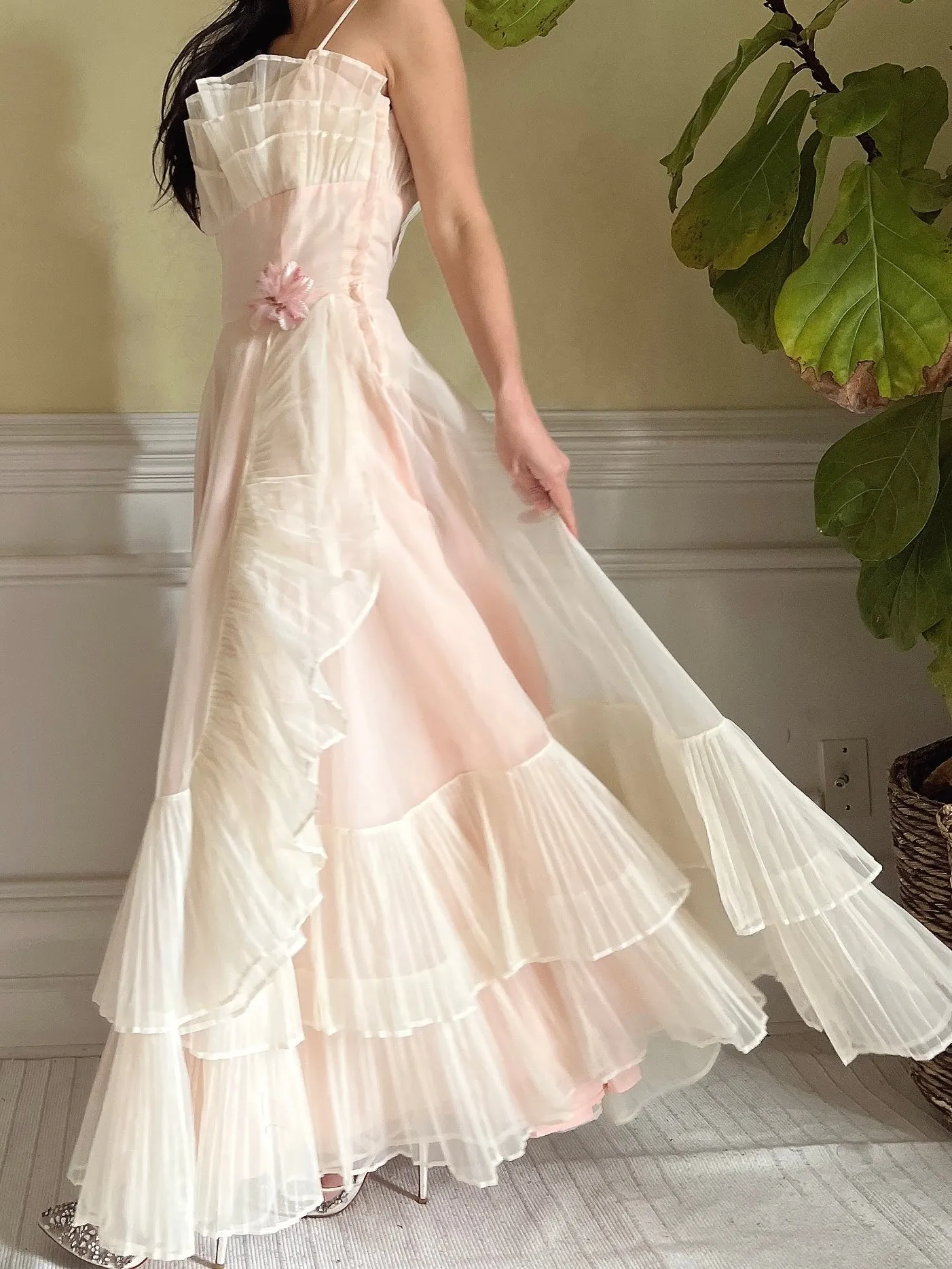 1950s Net Chiffon Ruffle Dress - XS/S