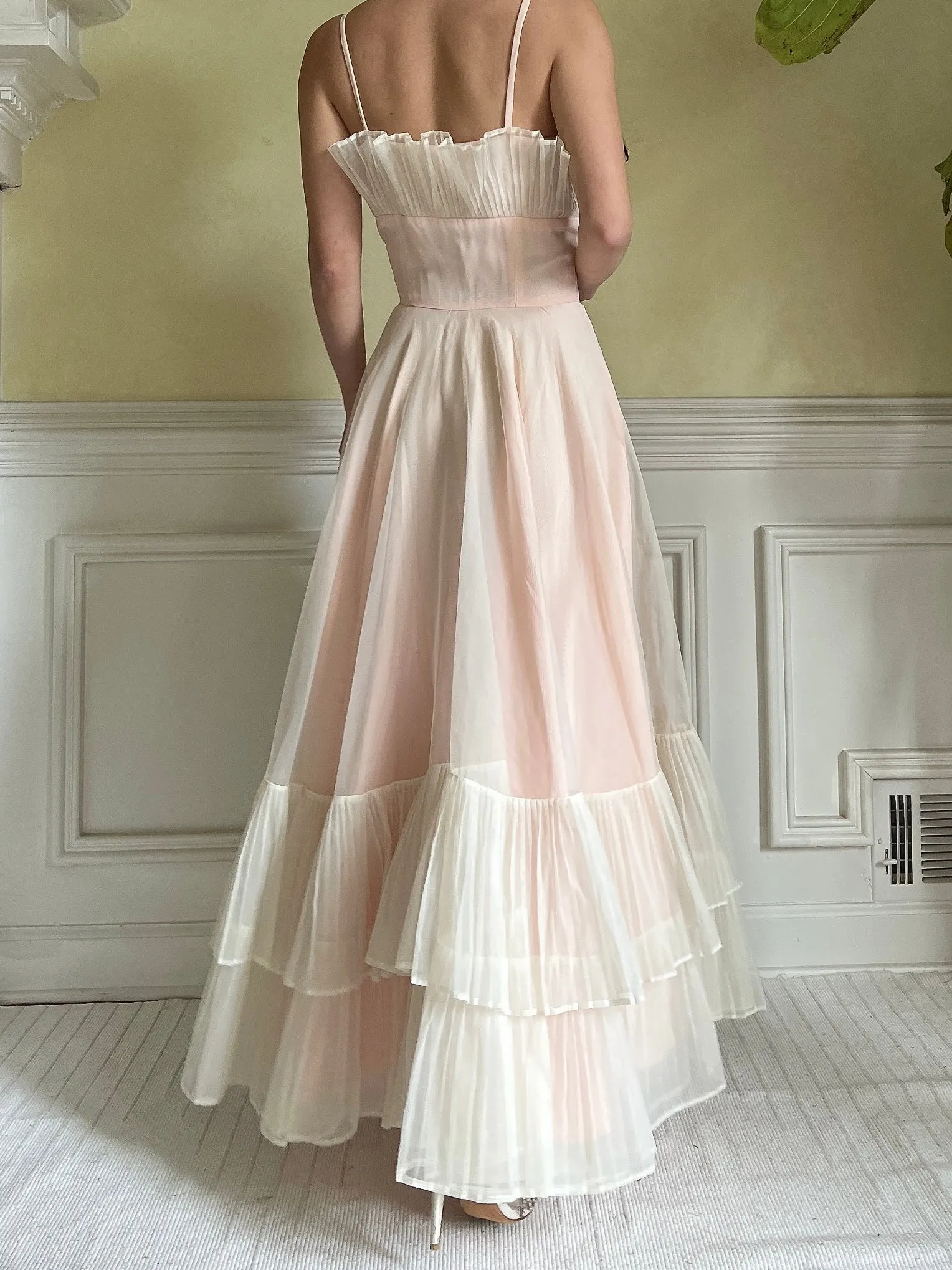 1950s Net Chiffon Ruffle Dress - XS/S