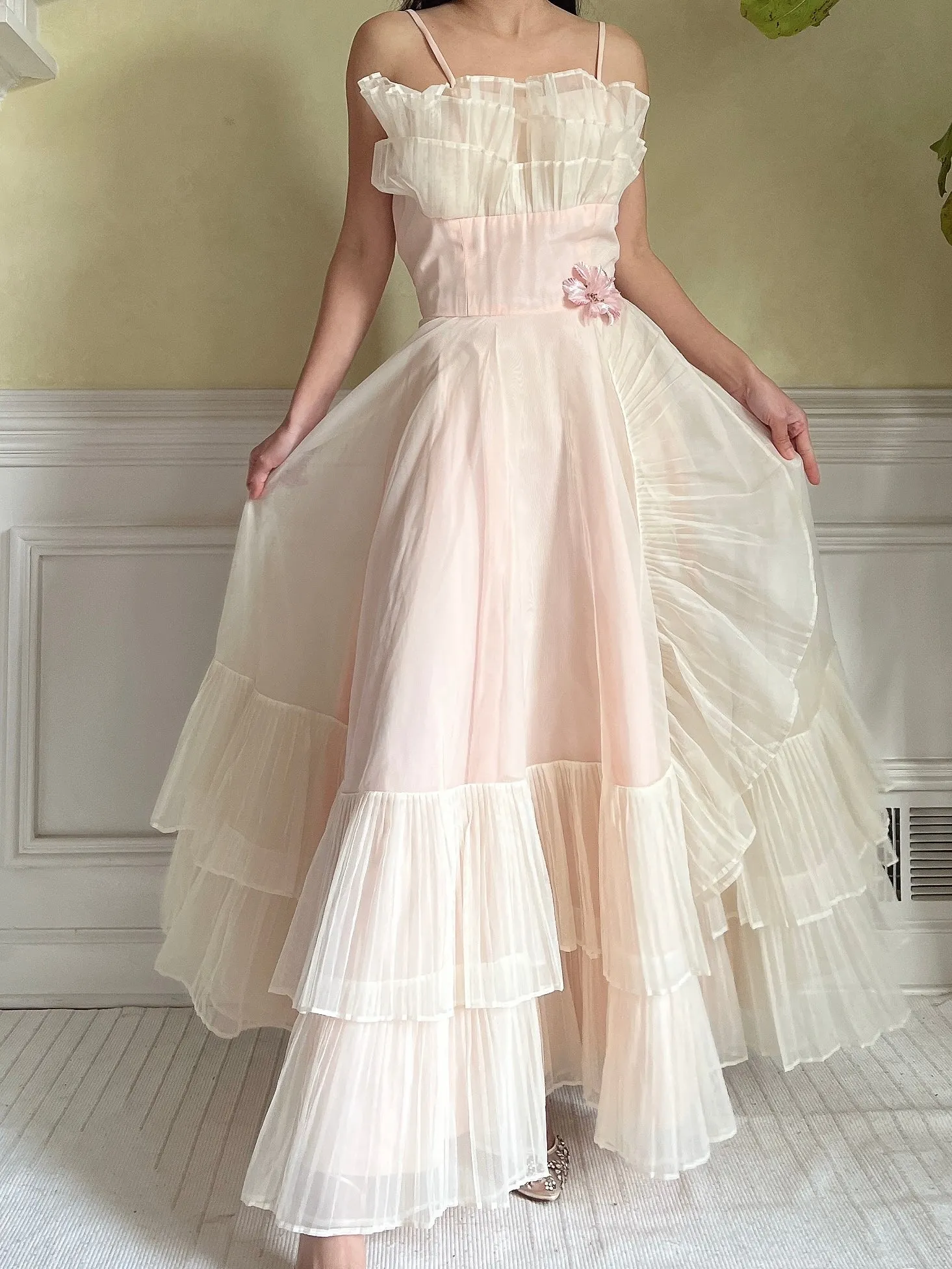 1950s Net Chiffon Ruffle Dress - XS/S
