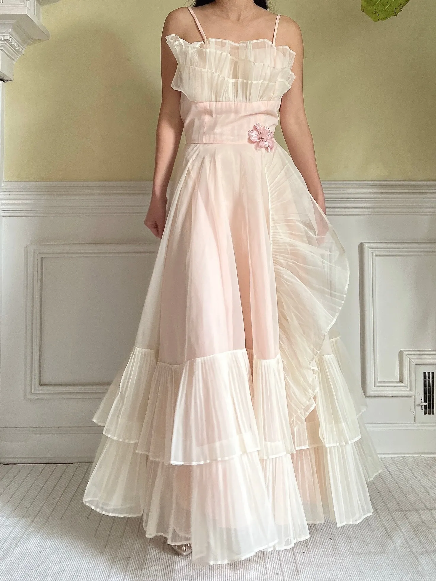 1950s Net Chiffon Ruffle Dress - XS/S