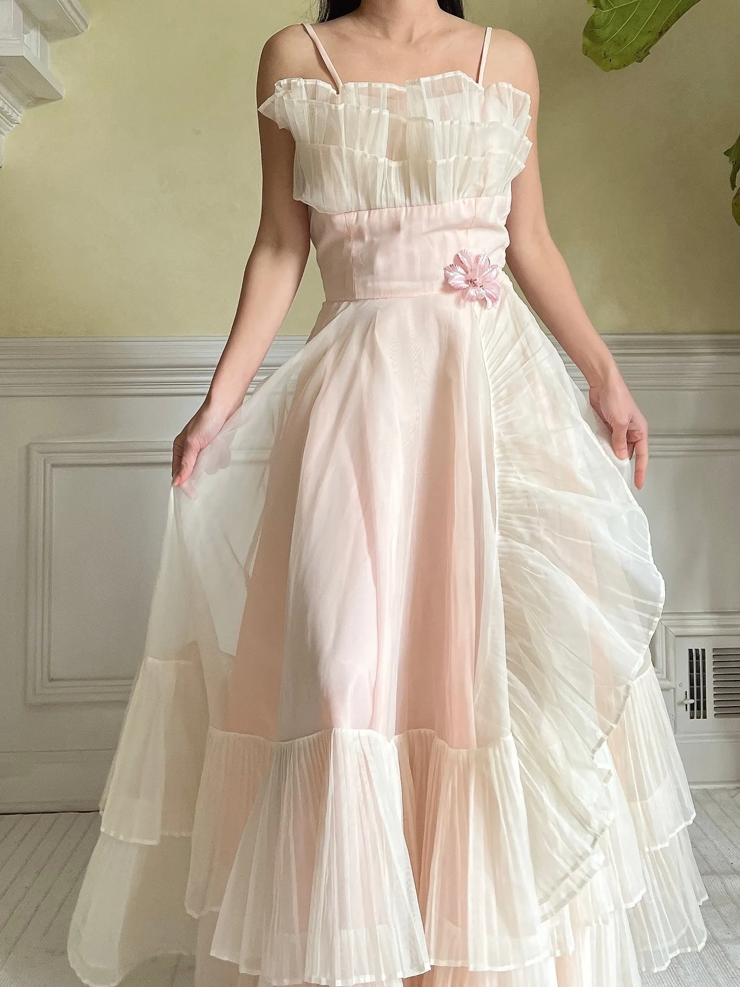 1950s Net Chiffon Ruffle Dress - XS/S