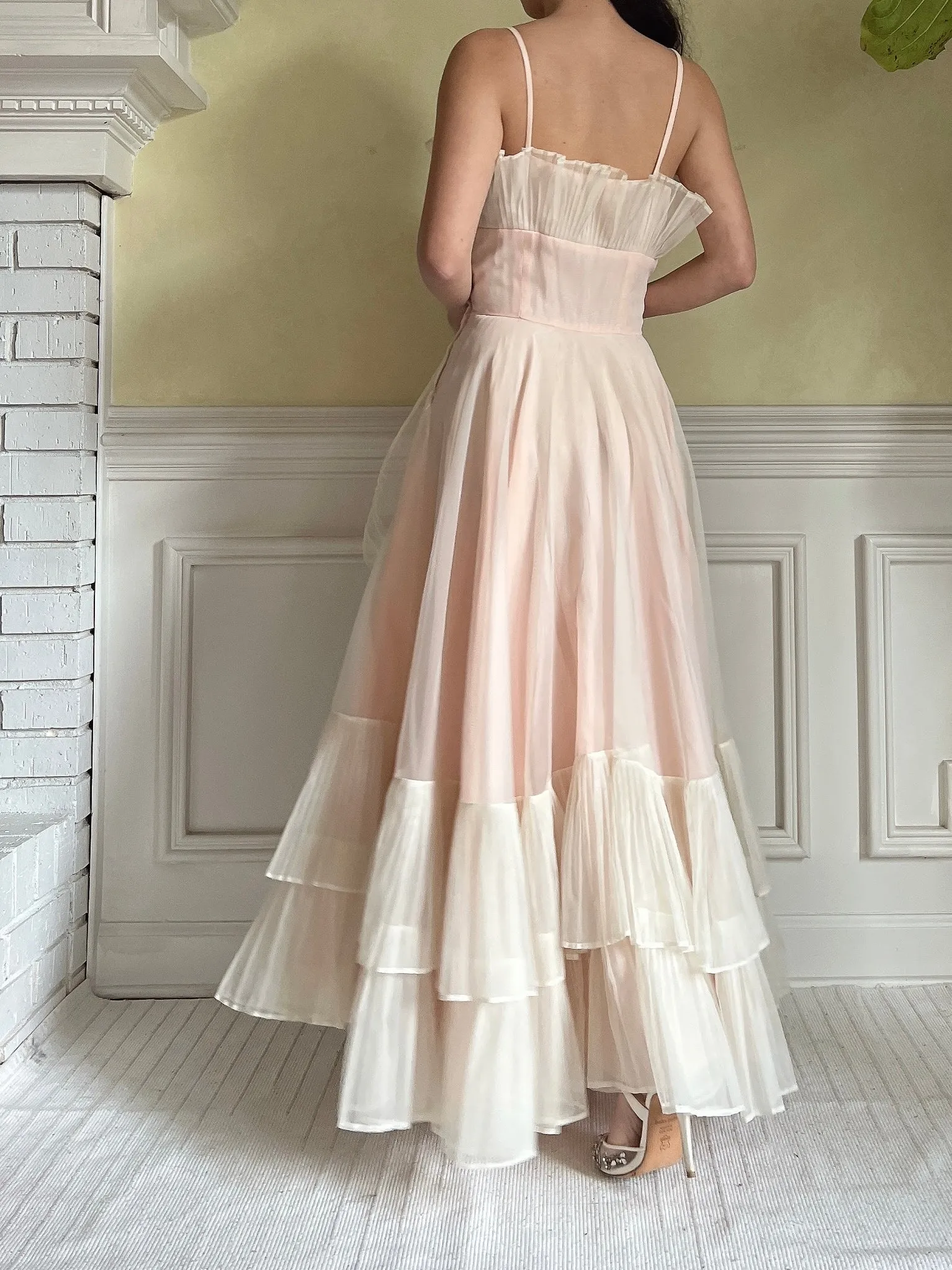 1950s Net Chiffon Ruffle Dress - XS/S