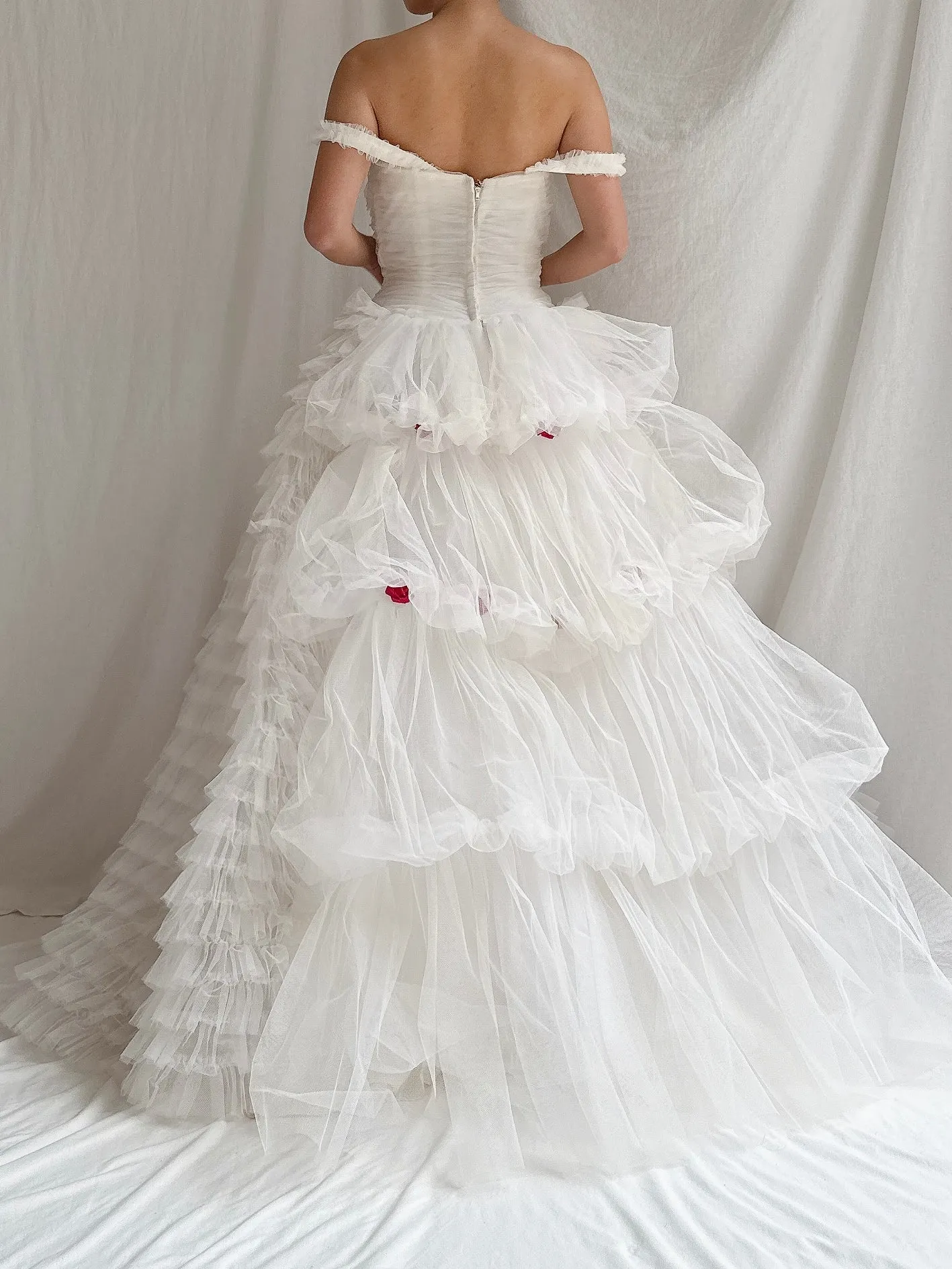 1950s Ruffled Tulle Gown - XS