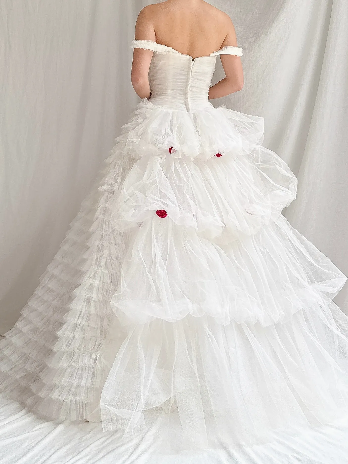 1950s Ruffled Tulle Gown - XS
