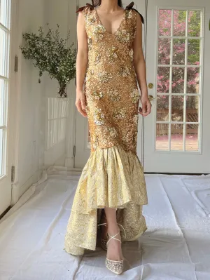 1960s Gold Gene Shelly Wool Beaded Gown - XS-M