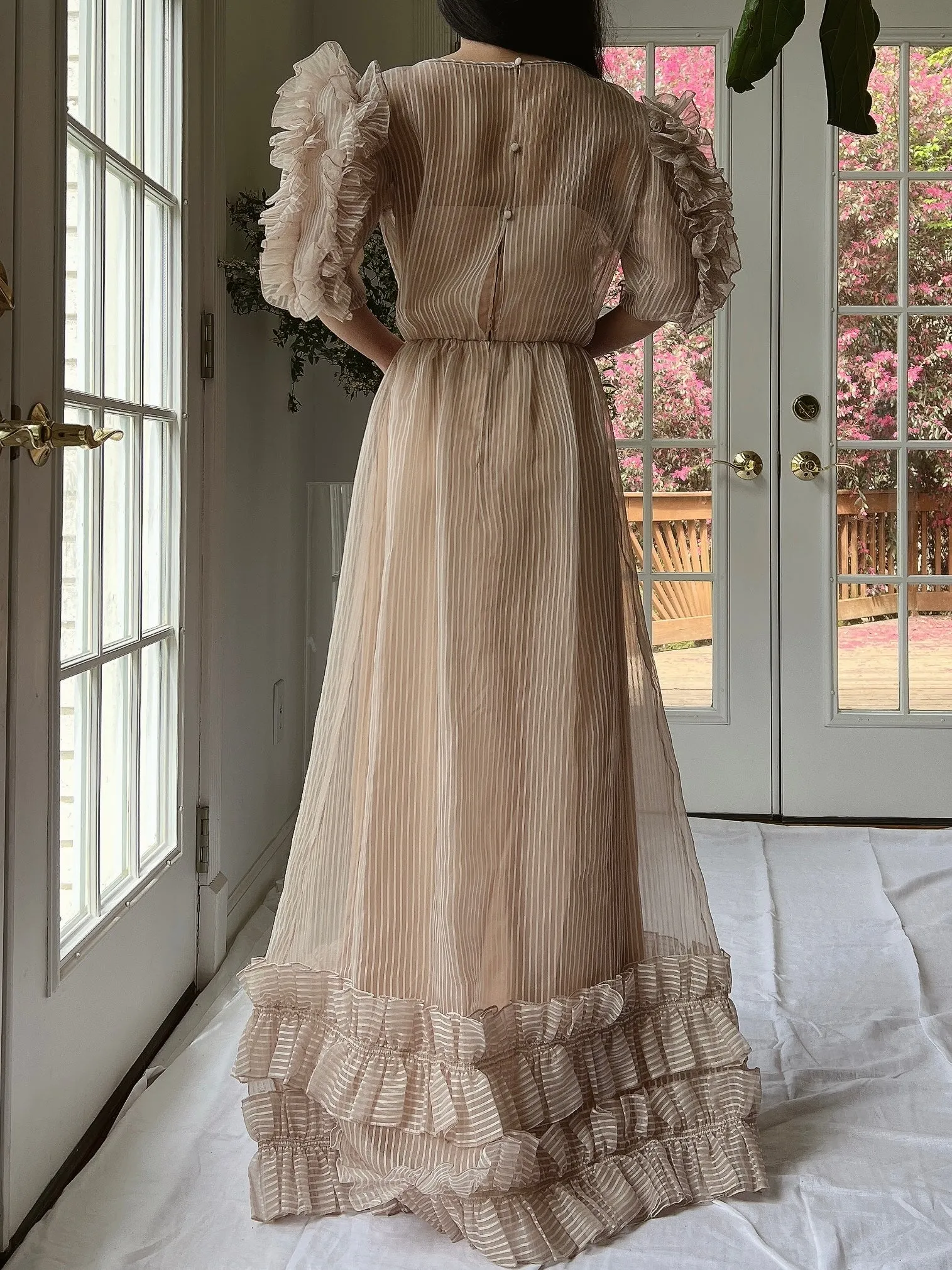 1960s Nude Organza Ruffled Dress - S