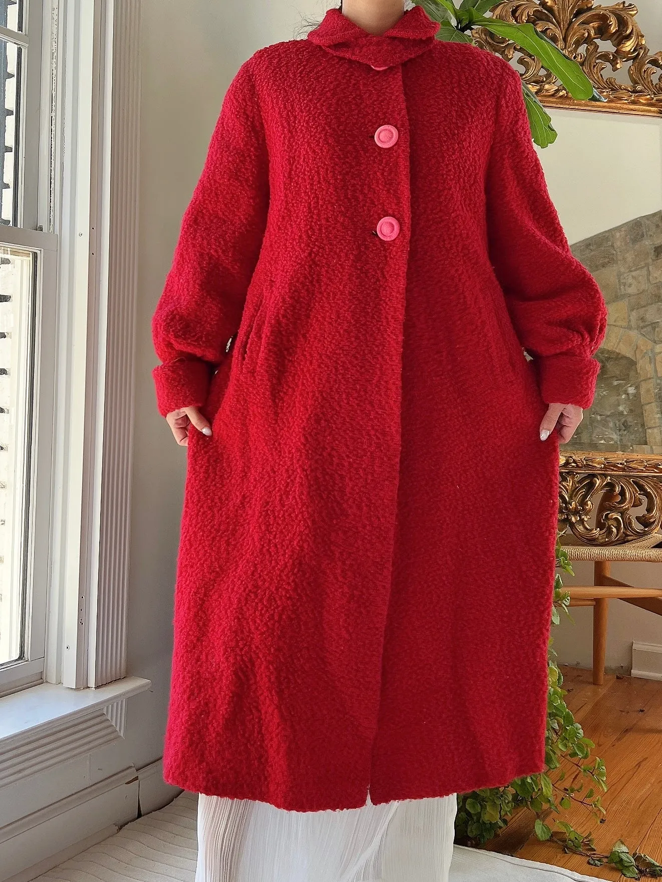 1960s Red Boucle Wool Coat  - M/L