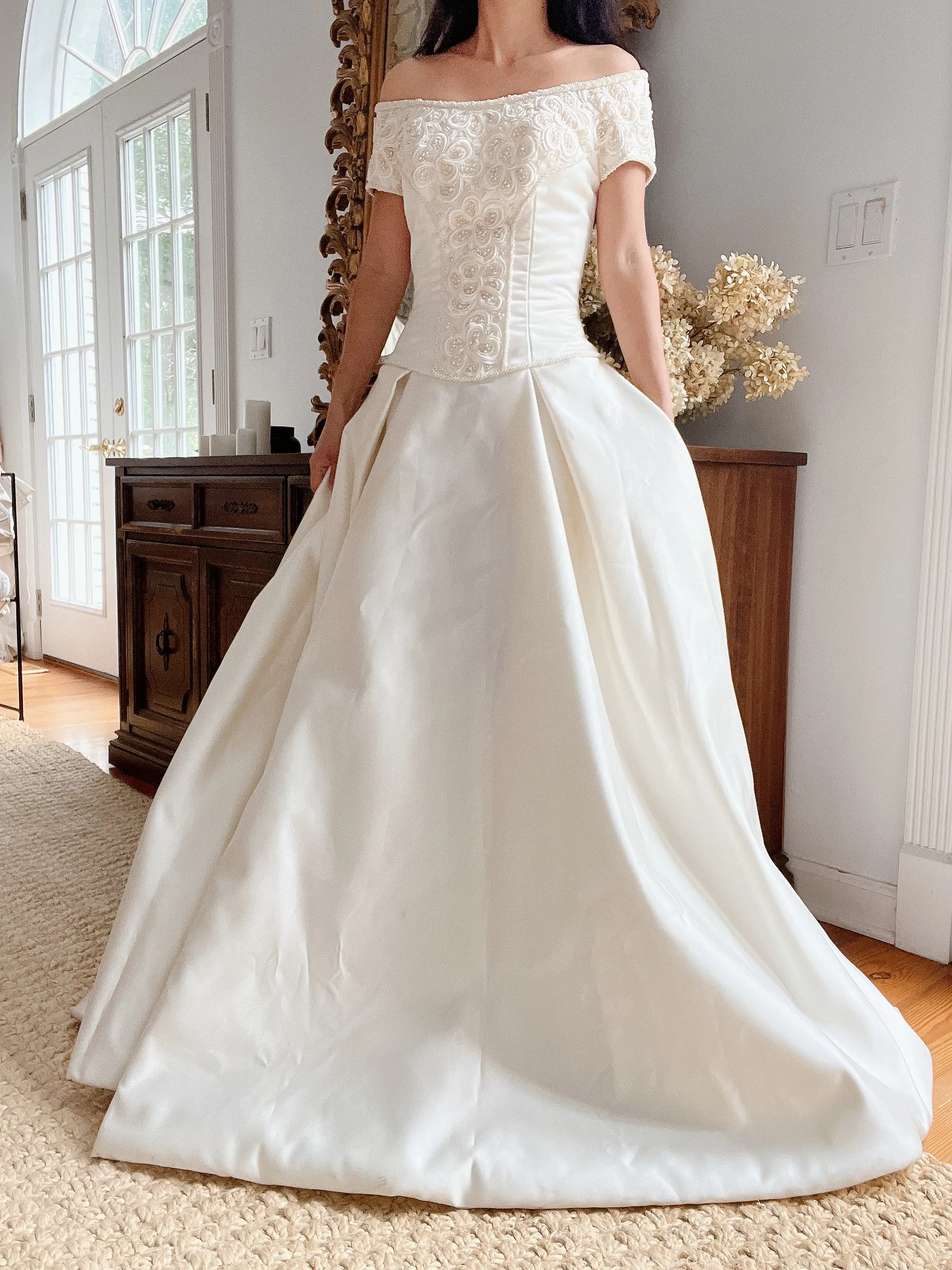 1990s Dropped Waist Silk Wedding Corset Dress - XS-M