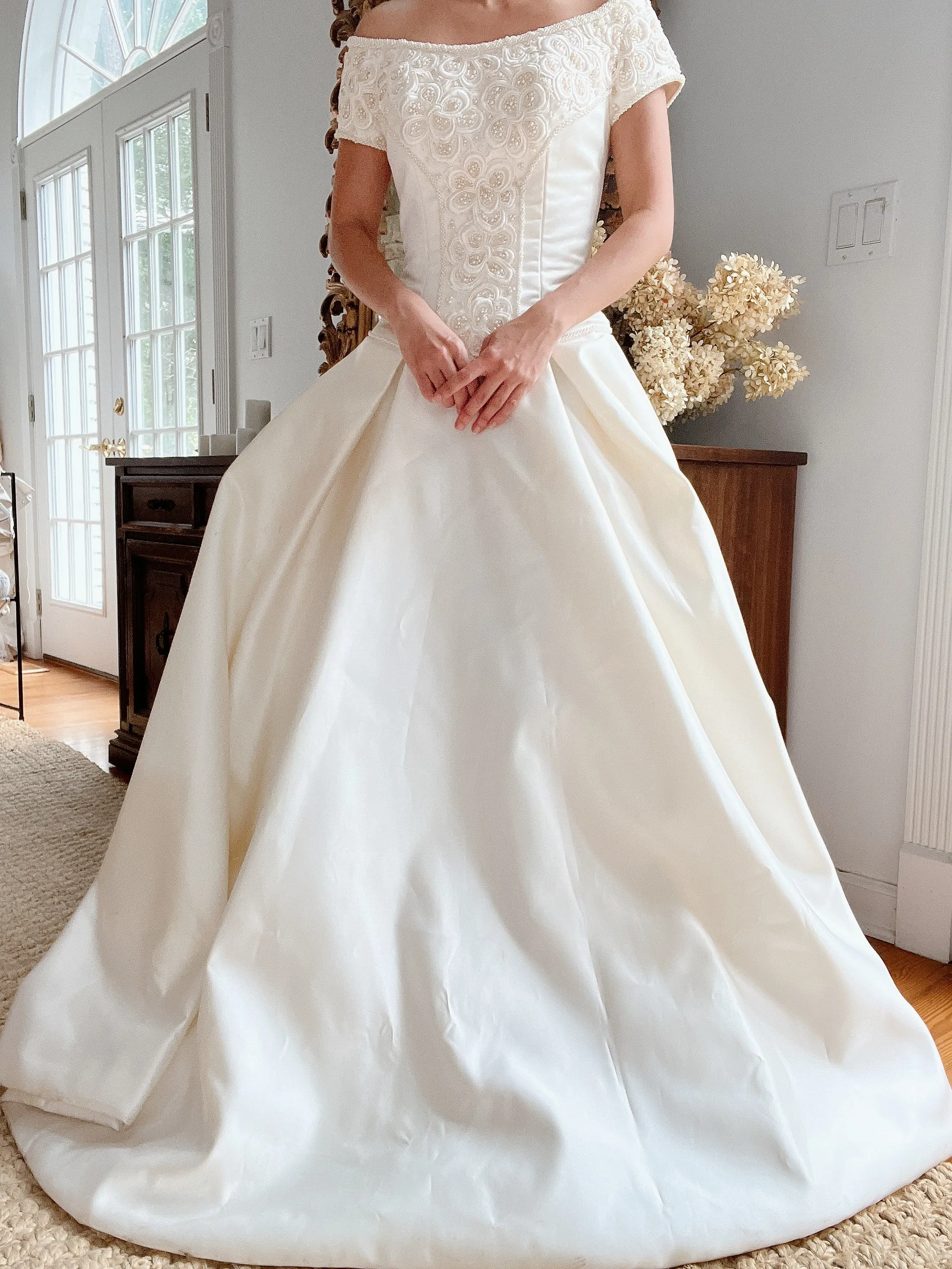 1990s Dropped Waist Silk Wedding Corset Dress - XS-M