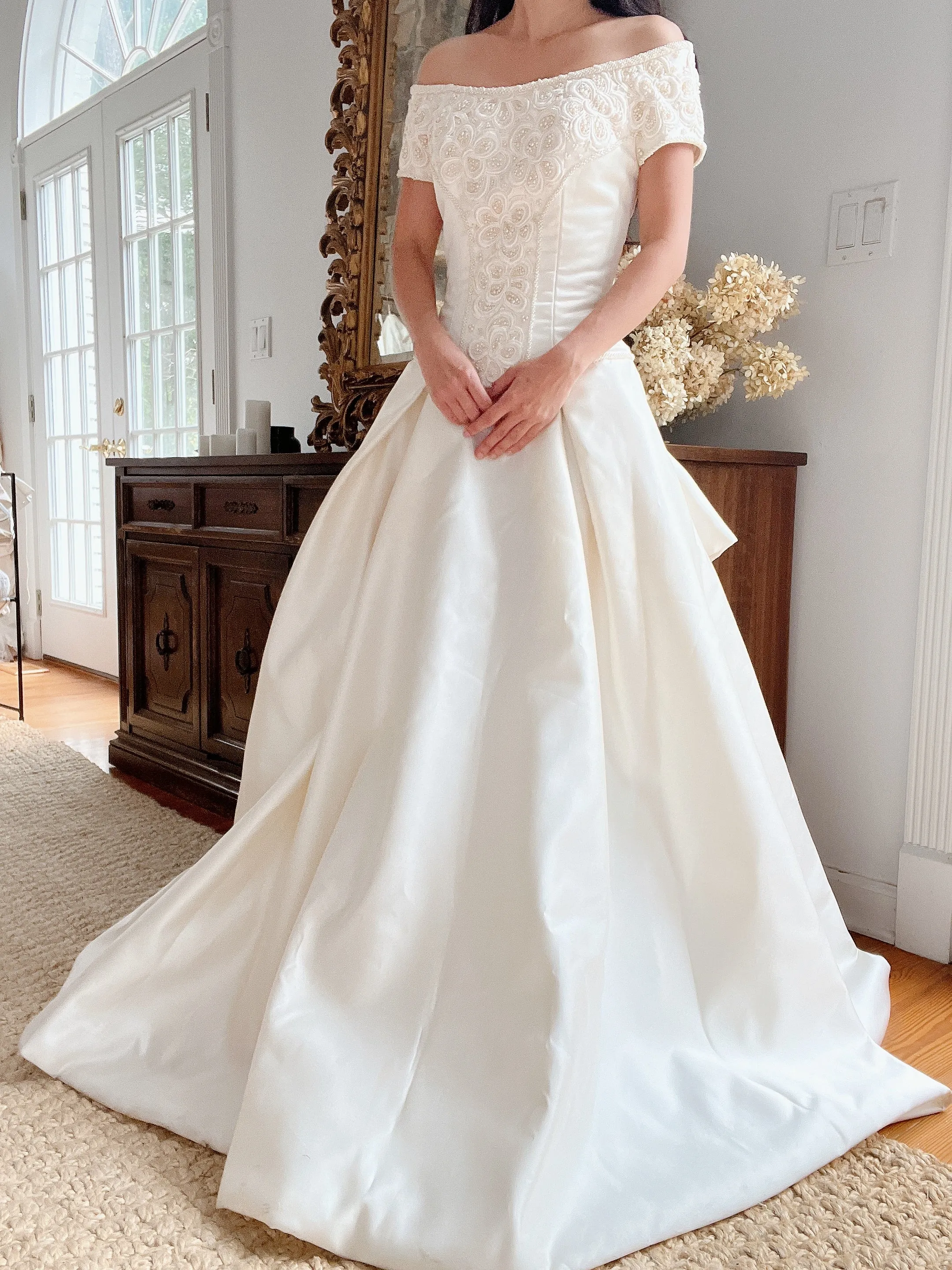 1990s Dropped Waist Silk Wedding Corset Dress - XS-M