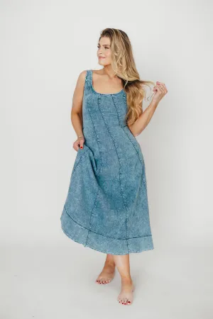 Abigail Sleeveless Denim Midi Dress in Denim Blue