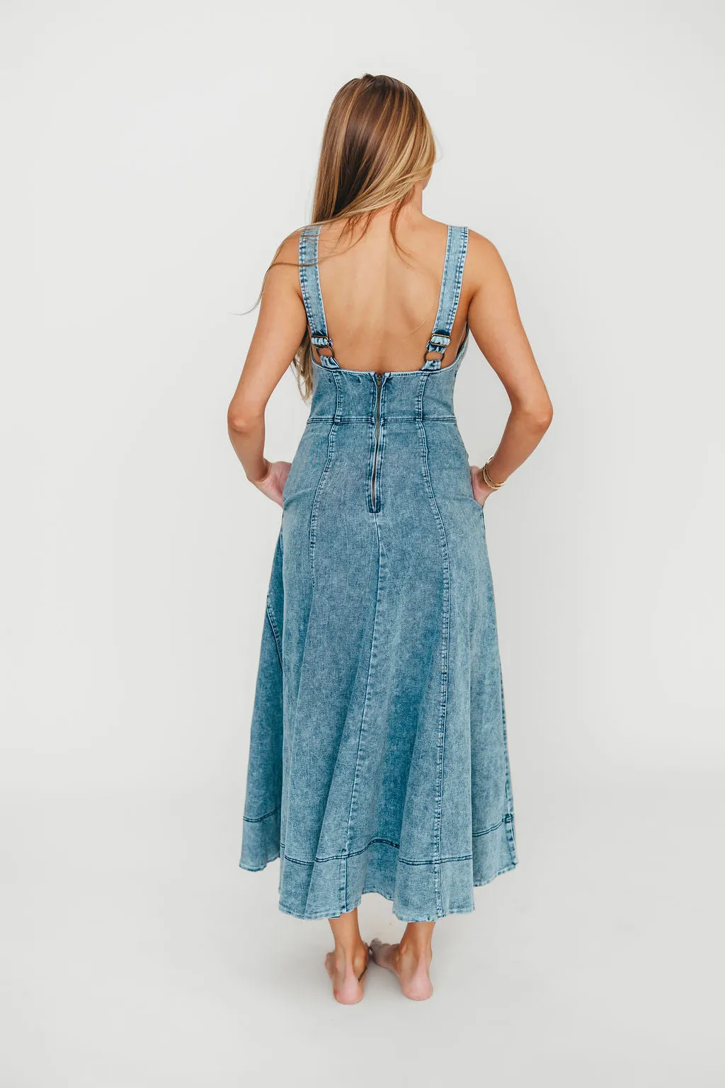 Abigail Sleeveless Denim Midi Dress in Denim Blue