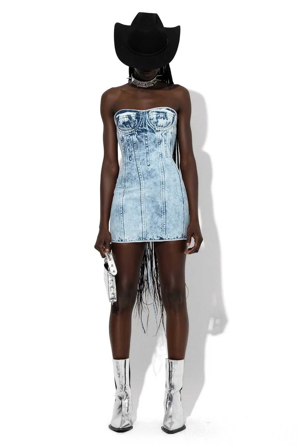 ACID WASH DENIM CORSET DRESS