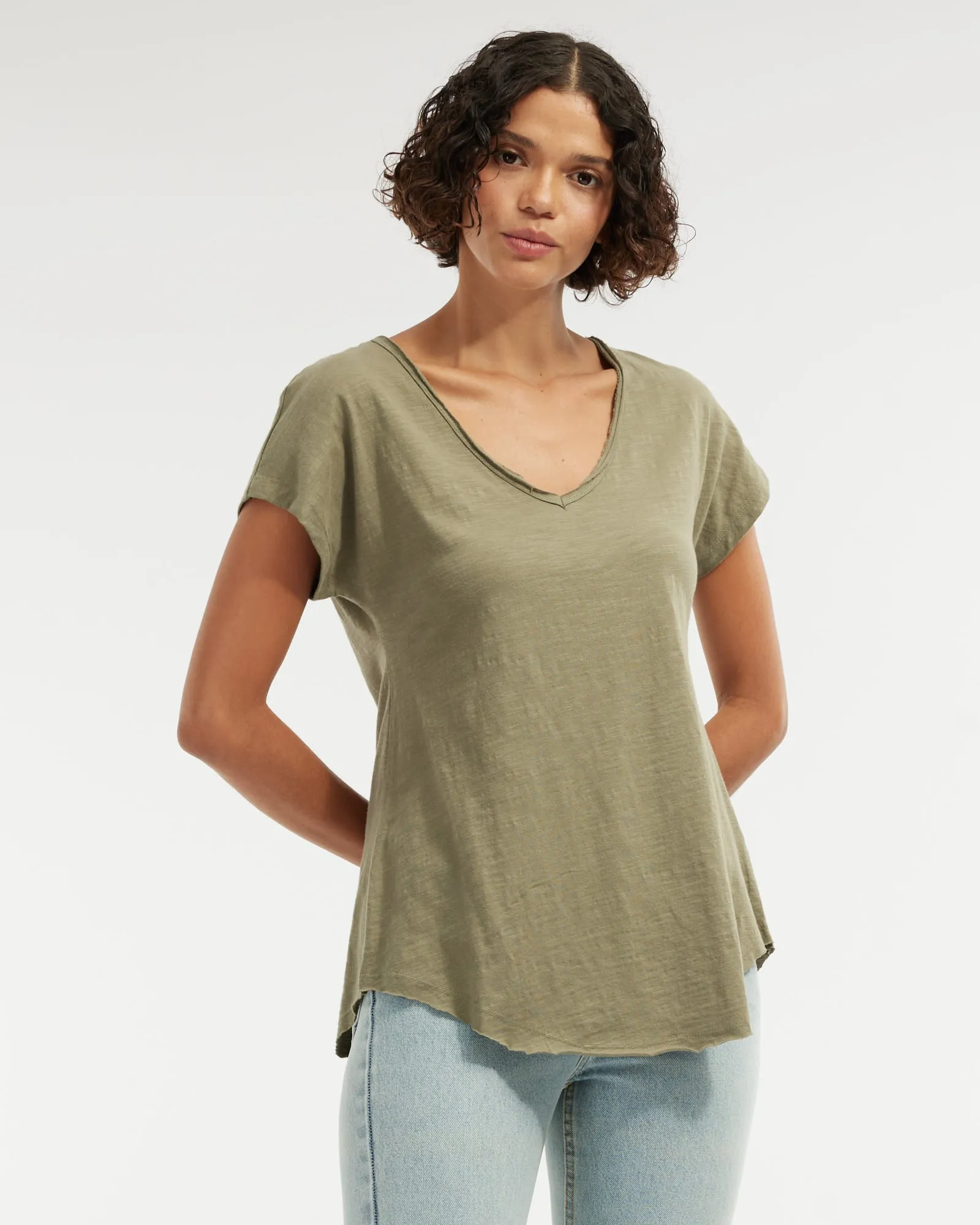 Aiden Organic V Neck Tee - Khaki