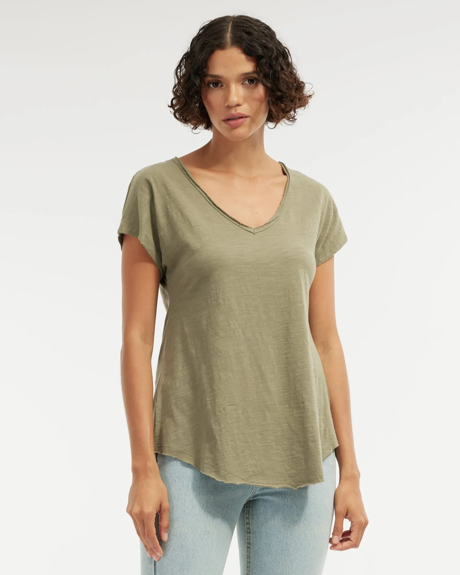Aiden Organic V Neck Tee - Khaki