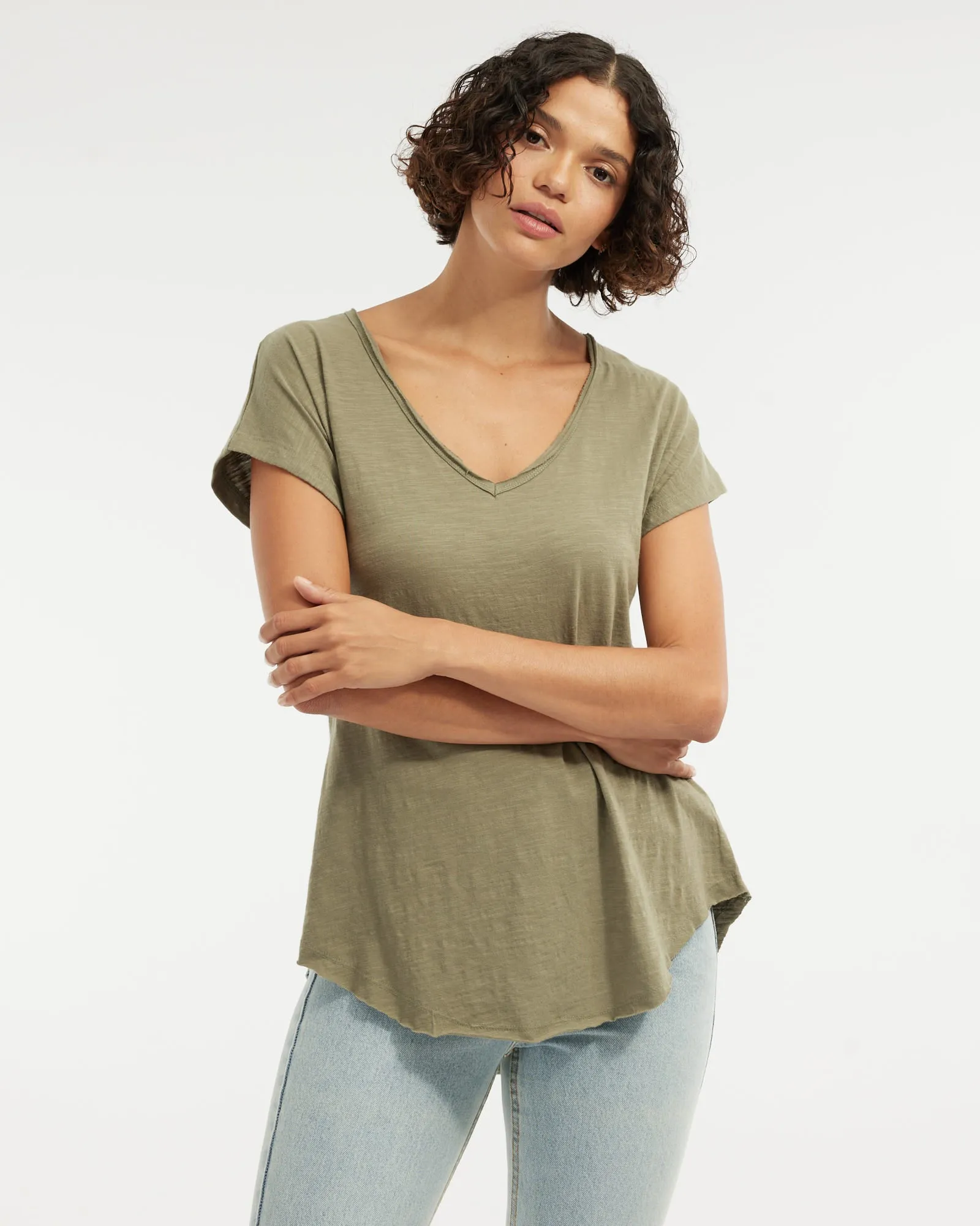 Aiden Organic V Neck Tee - Khaki