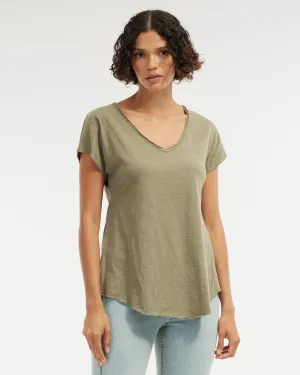 Aiden Organic V Neck Tee - Khaki