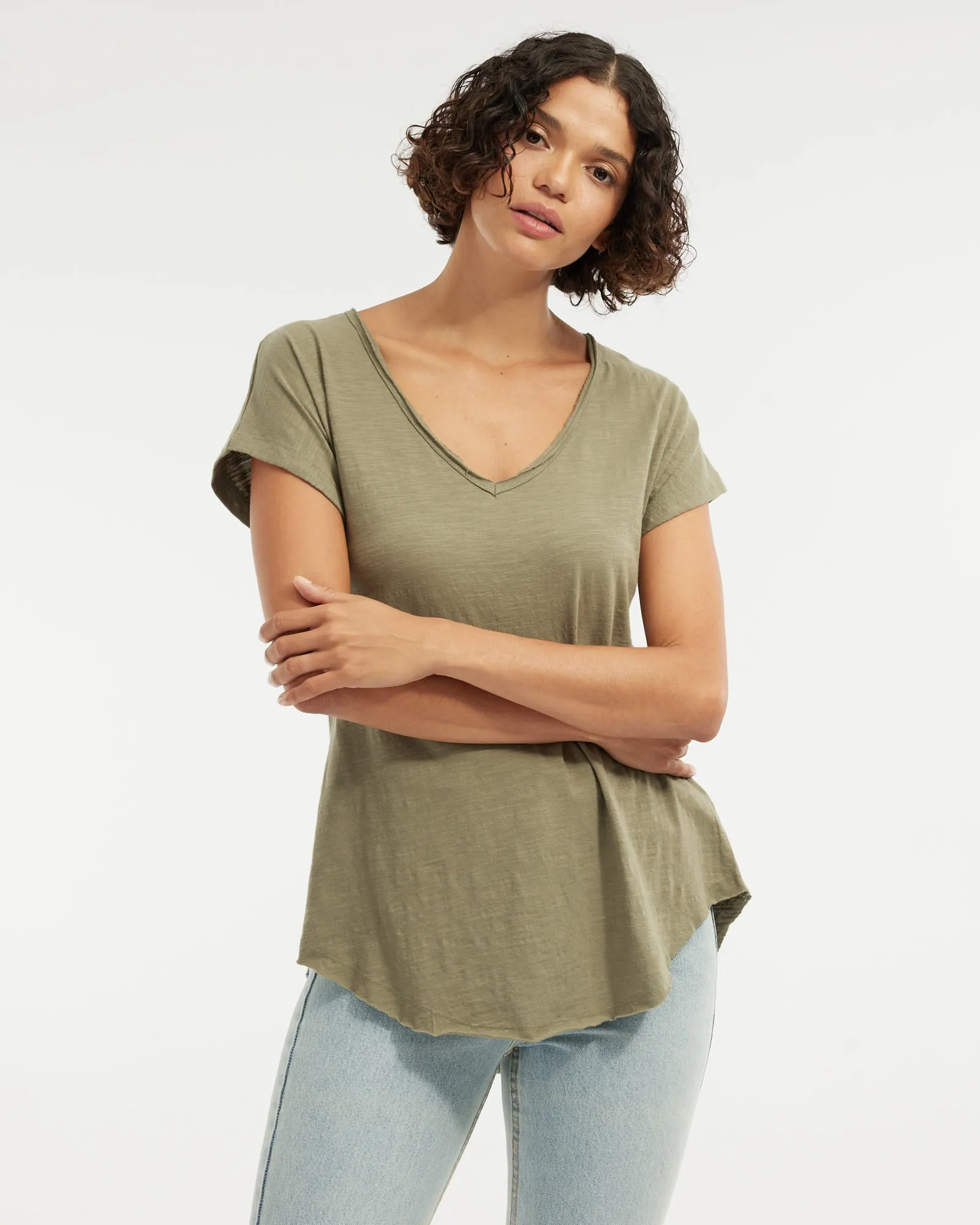 Aiden Organic V Neck Tee - Khaki