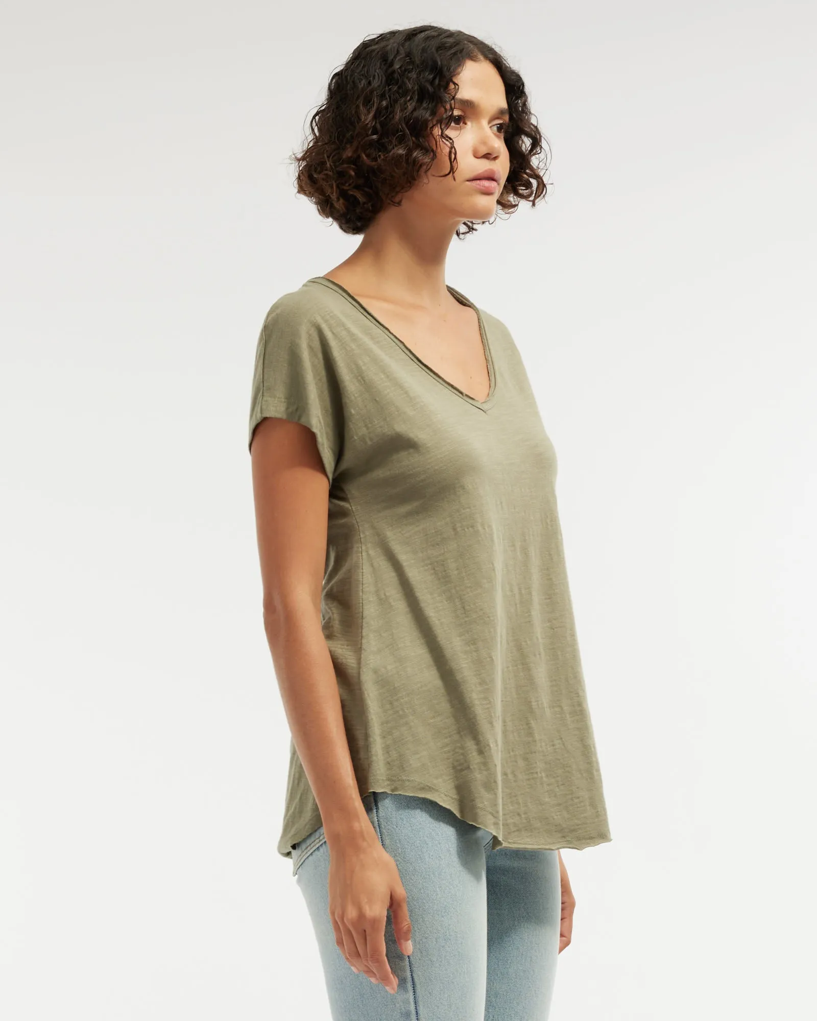 Aiden Organic V Neck Tee - Khaki