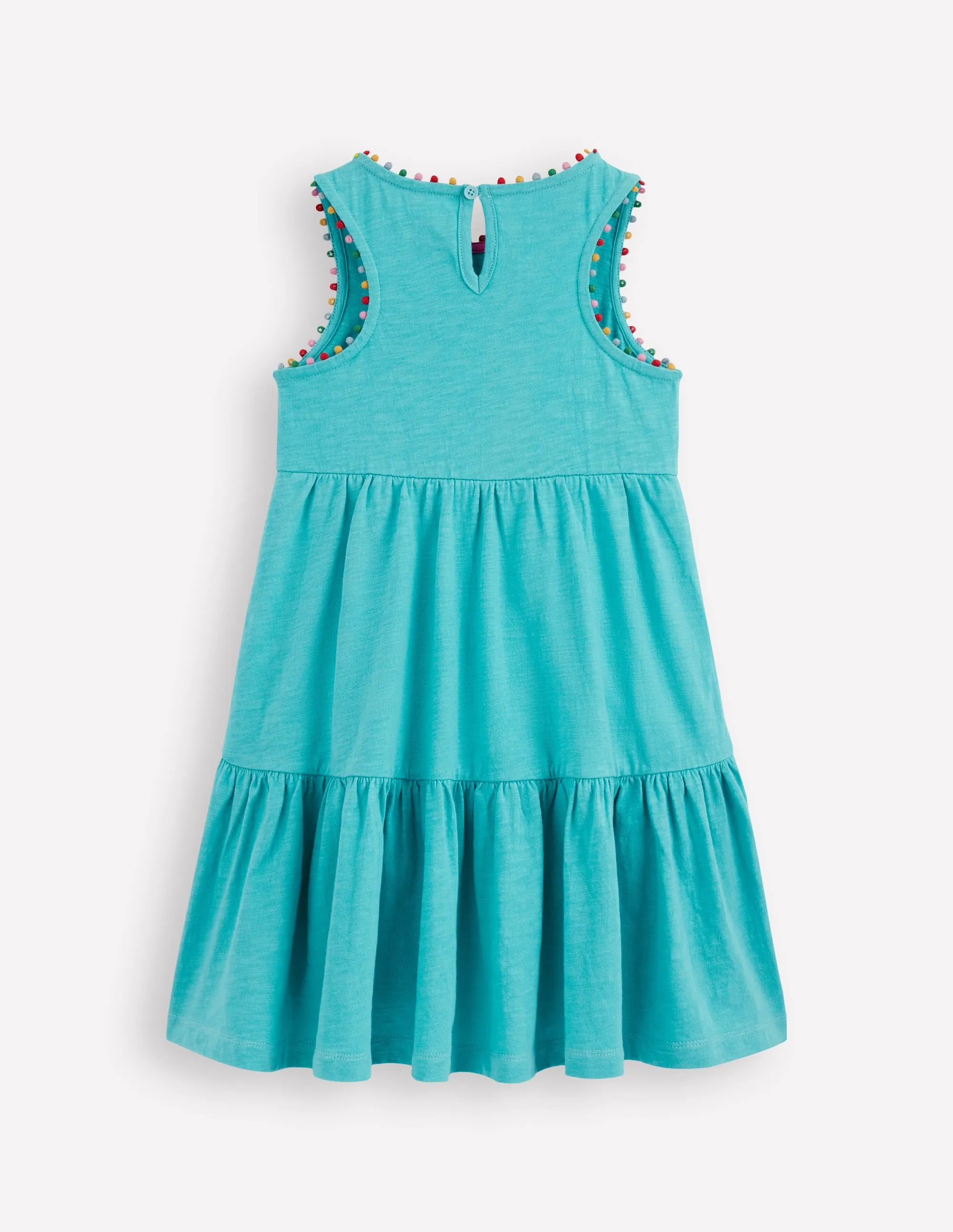 Ali Pom Trim Jersey Dress-Caribbean Blue