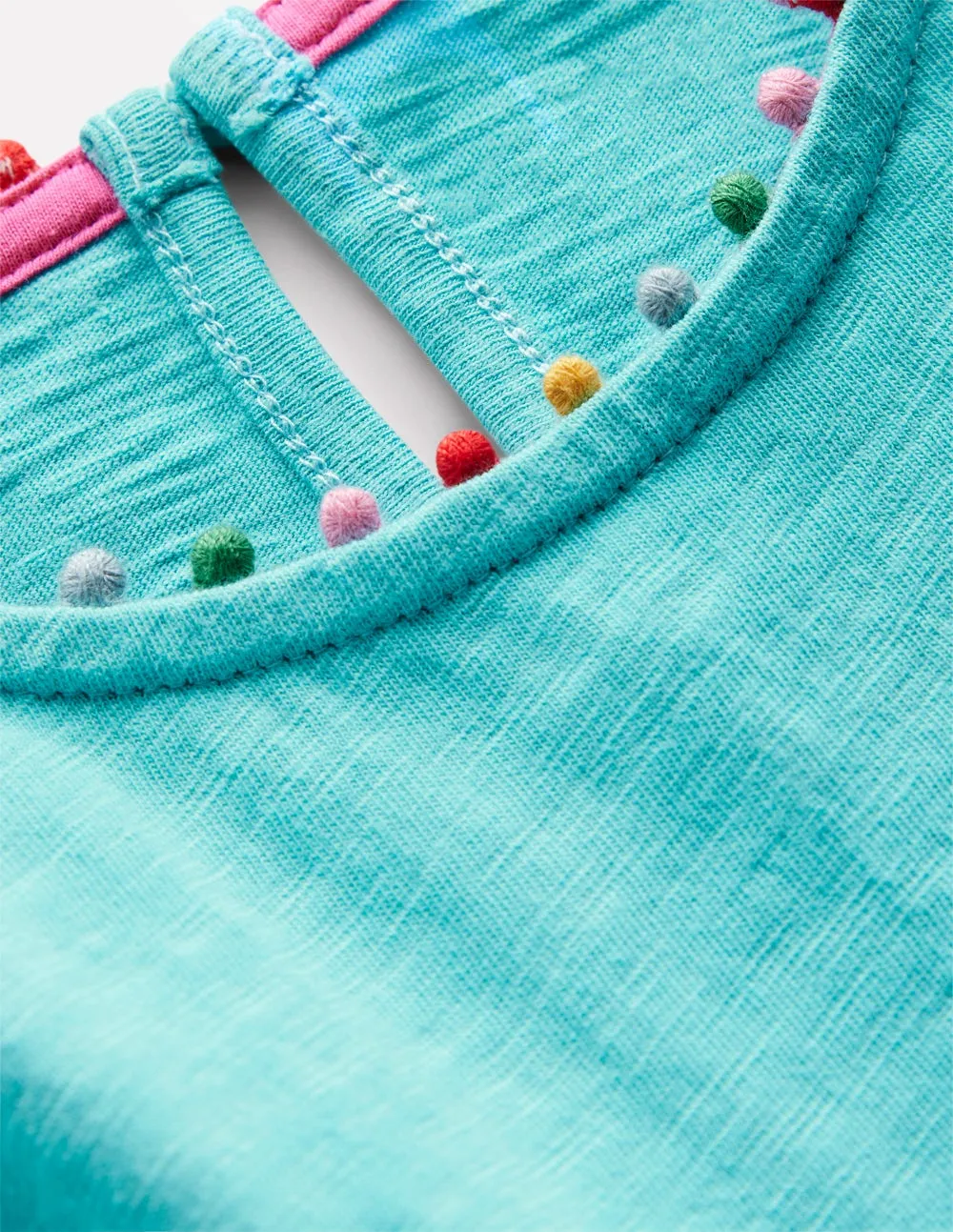 Ali Pom Trim Jersey Dress-Caribbean Blue