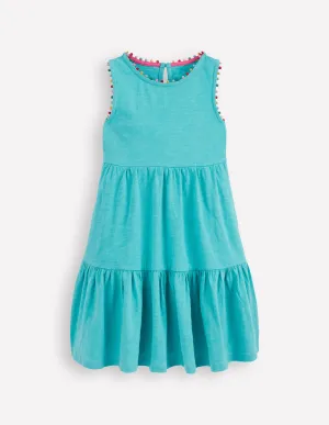 Ali Pom Trim Jersey Dress-Caribbean Blue