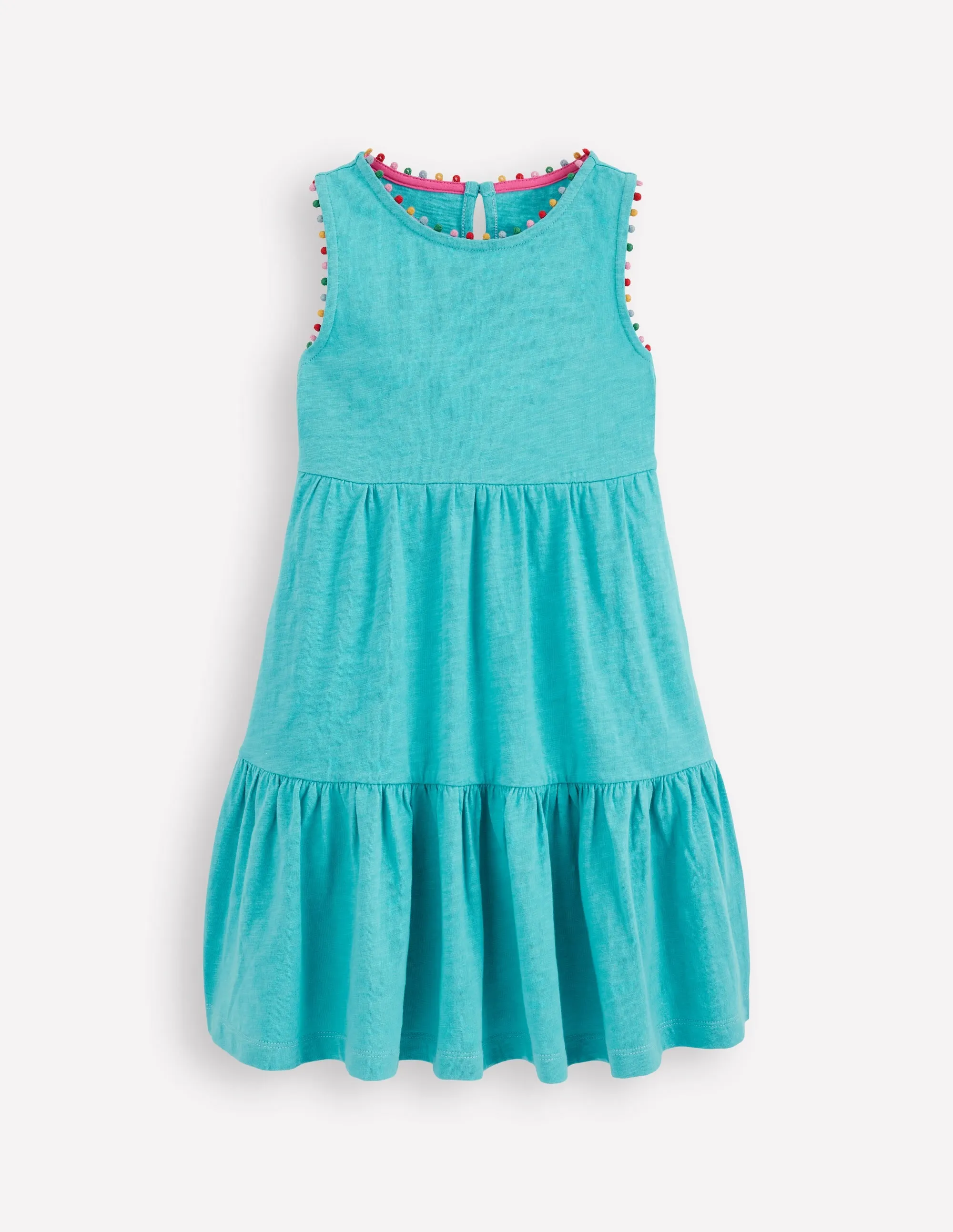 Ali Pom Trim Jersey Dress-Caribbean Blue