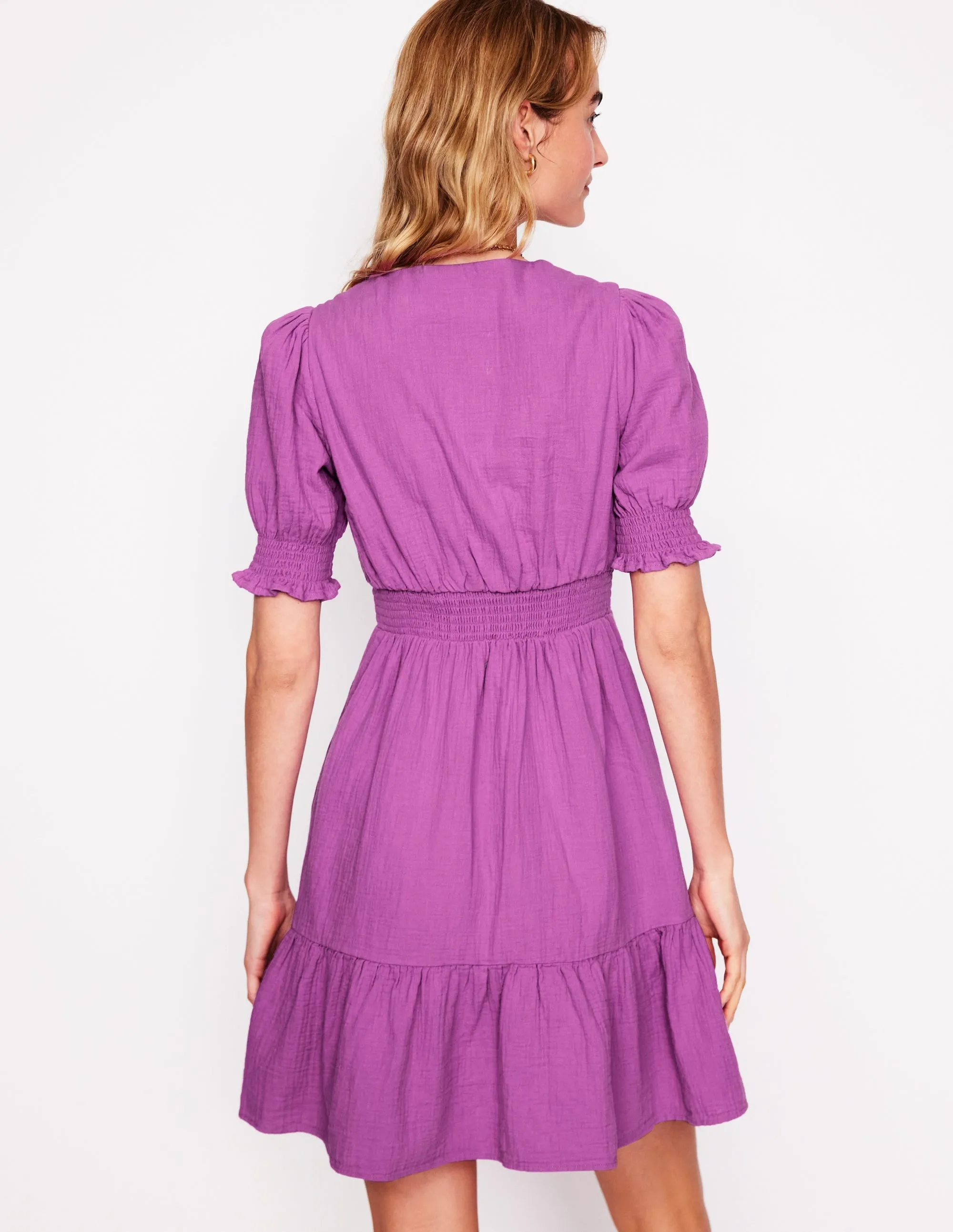 Anna Double Cloth Short Dress-Foxglove