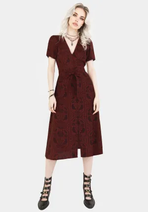 Annabel Raven Print Button Up Midi Dress - Rust