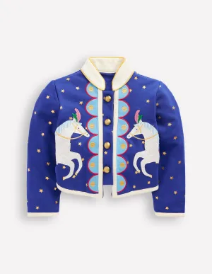 Appliqué Military Jacket-Navy Circus Horses