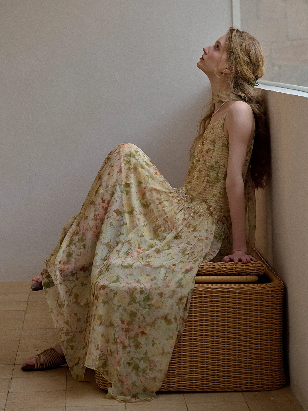 Ariadne Antique Floral Suspender Dress