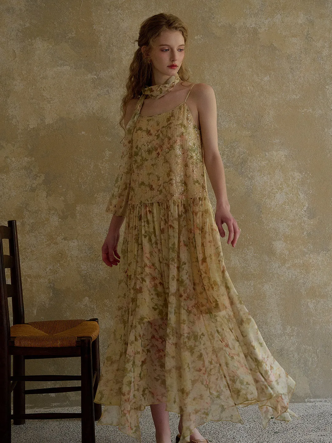 Ariadne Antique Floral Suspender Dress