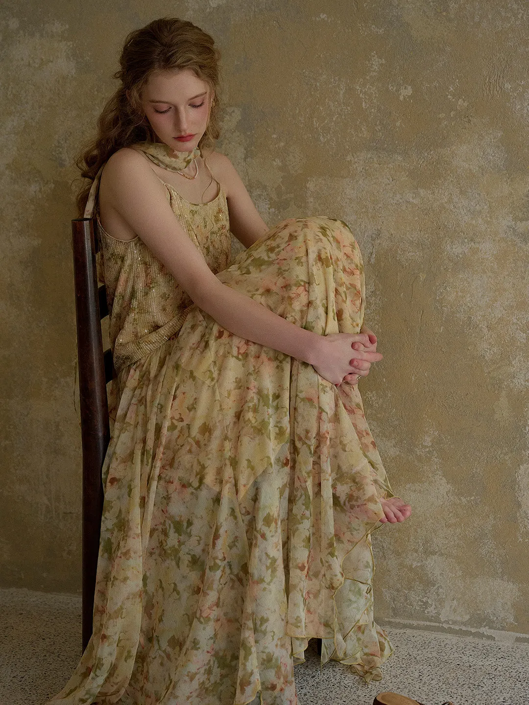 Ariadne Antique Floral Suspender Dress